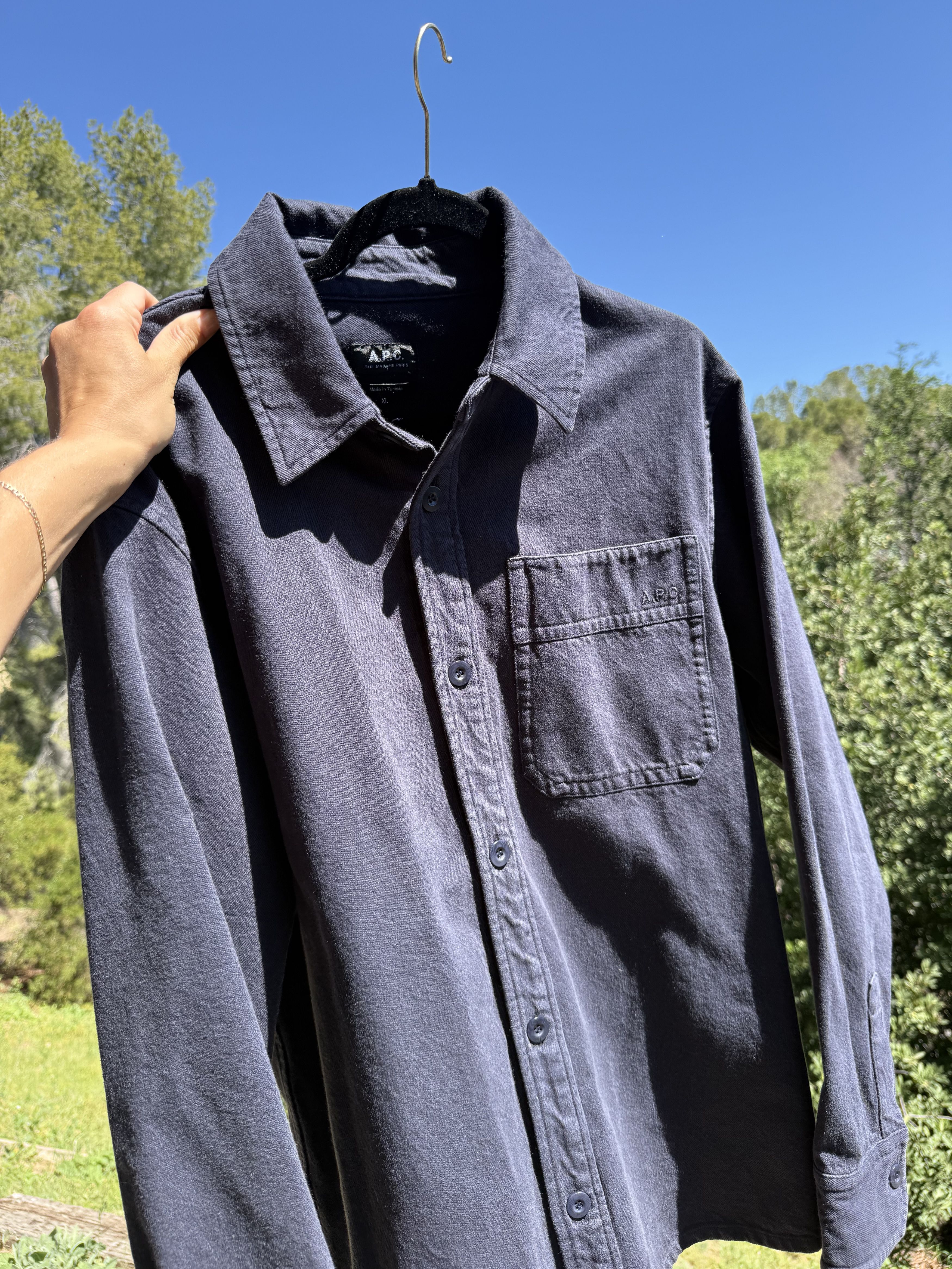 A.P.C. APC Button Up Cotton Shirt - Navy, XL Size US XL / EU 56 / 4 - 4 Thumbnail