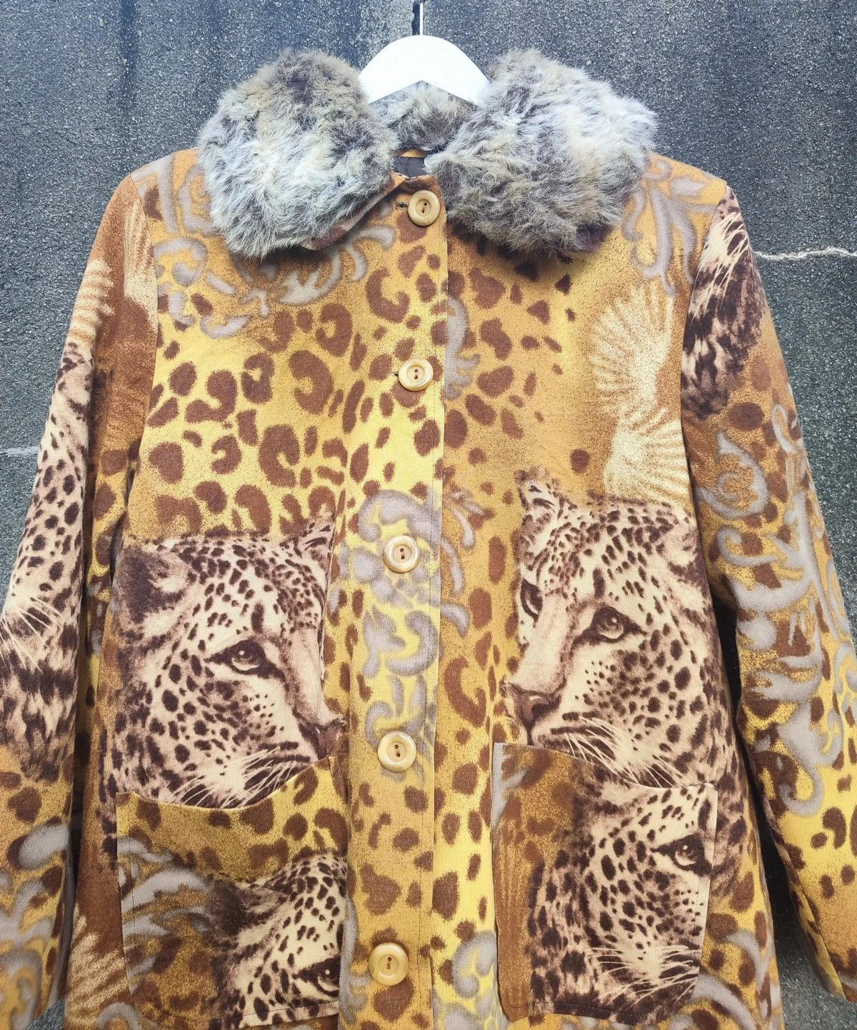 Designer × Vintage Vintage Leopard Print Faux Fur Collar Coat (90s) Size L / US 10 / IT 46 - 2 Thumbnail