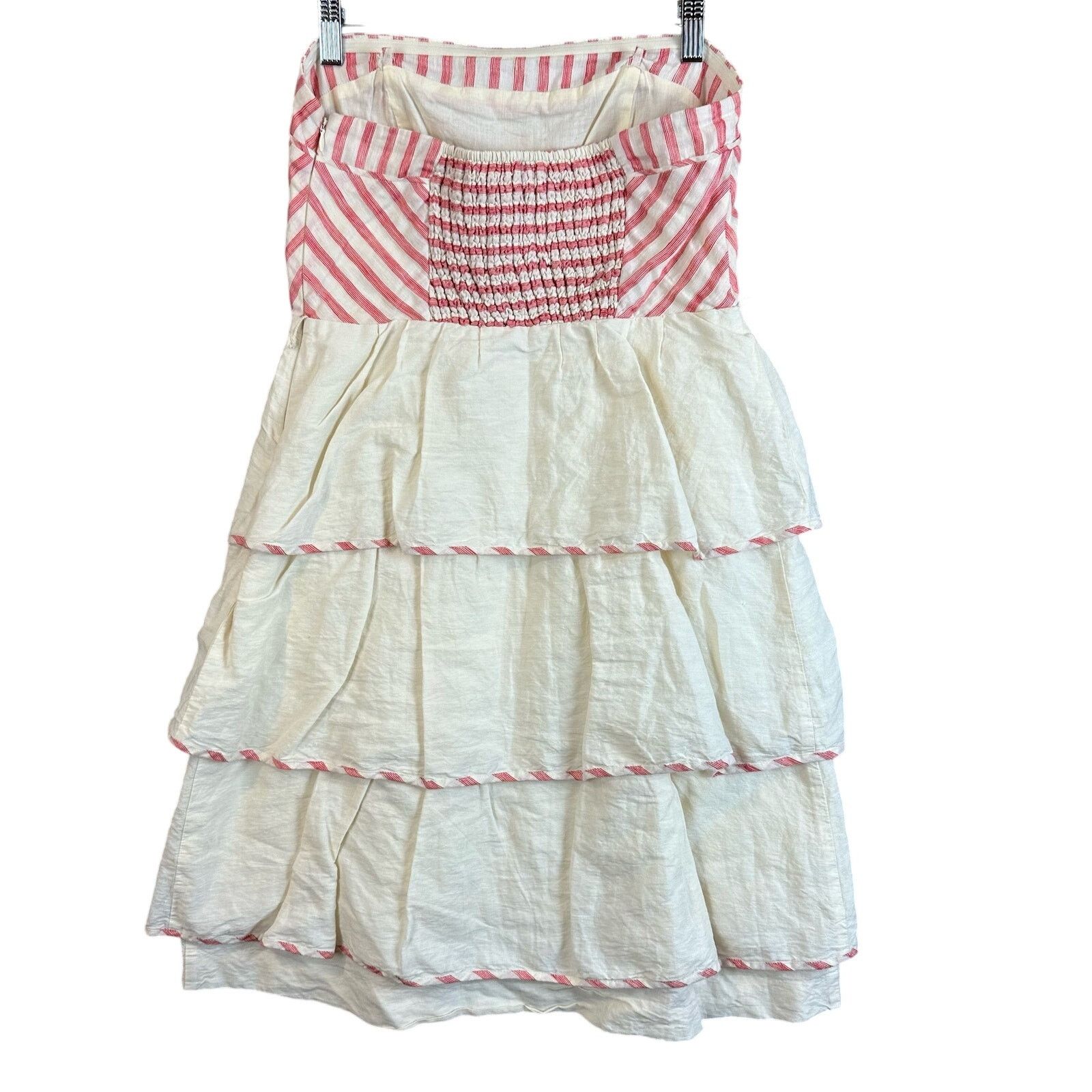 Anthropologie Anthropologie Maeve Linen Red Stripe Tiered Dress 6 S Size M / US 6-8 / IT 42-44 - 3 Thumbnail