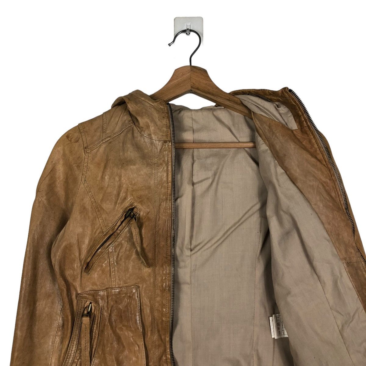 Vintage 🔥CROPPED BIKER LEATHER JACKET ZIPPER RARE Size US XS / EU 42 / 0 - 15 Thumbnail