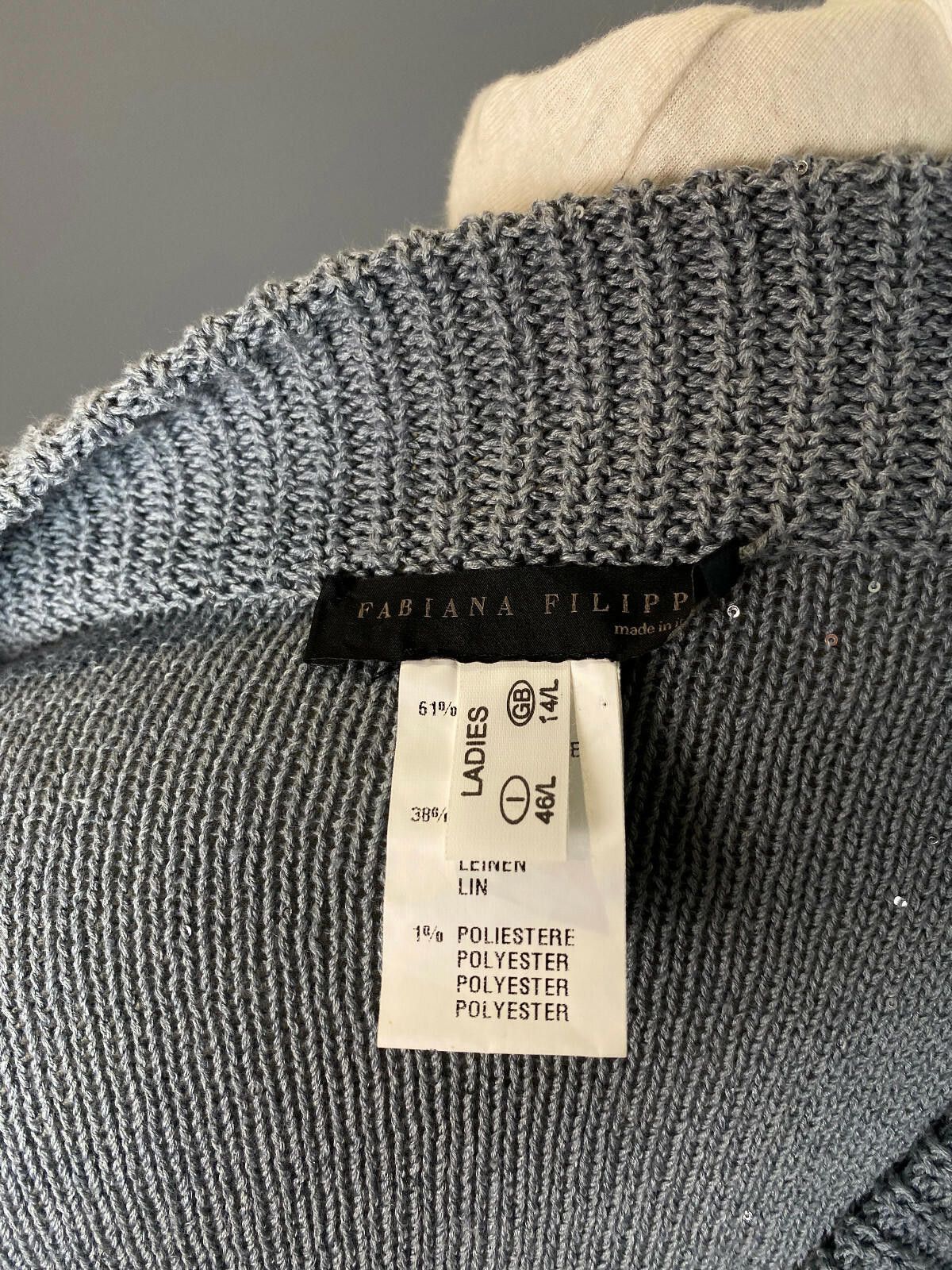 Designer Ladies Fabiana Filippi Blue Linen Knited Sweater Size 46/L Size M / US 6-8 / IT 42-44 - 9 Thumbnail