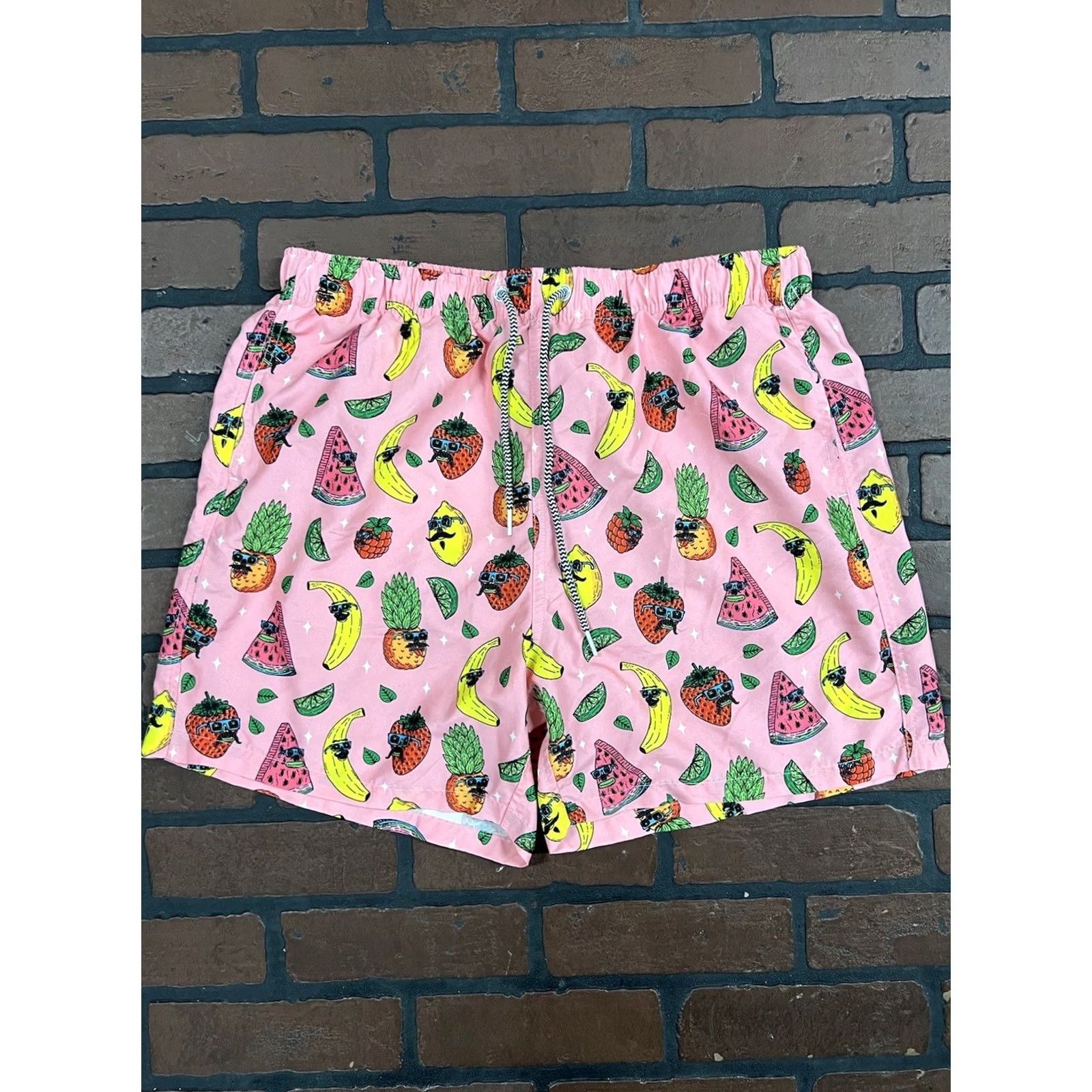 Vintage Trunks Men XL Swim Trunks Shorts Pink Tropical Cocktail Beach Breathable Drawstring Lined Polyester Size US 36 / EU 52 - 2 Thumbnail