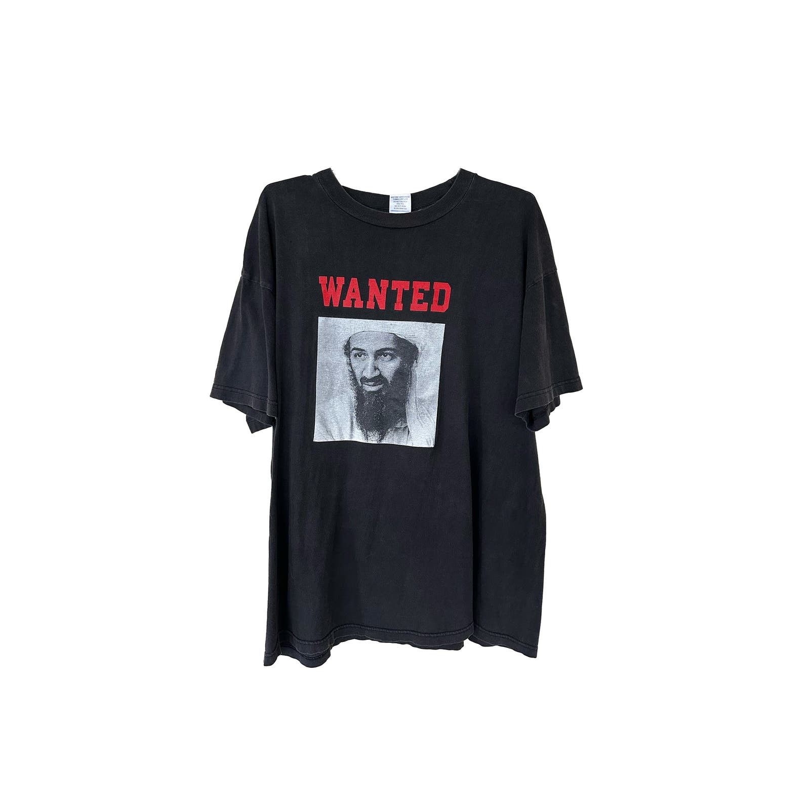 image of Vintage Osama Bin Laden Wanted T-Shirt in Black, Men's (Size XL)