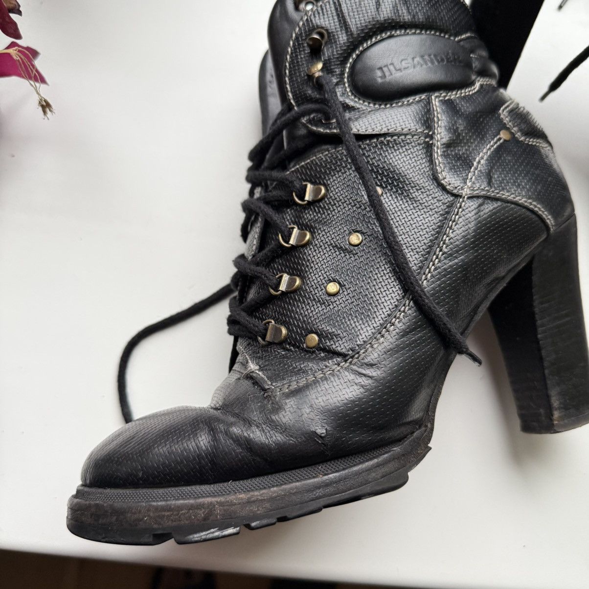 Jil Sander 📌Vintage Jil Sander Leather Avant-Garde Lace-up Heeled Boots Size US 11 / IT 41 - 10 Thumbnail