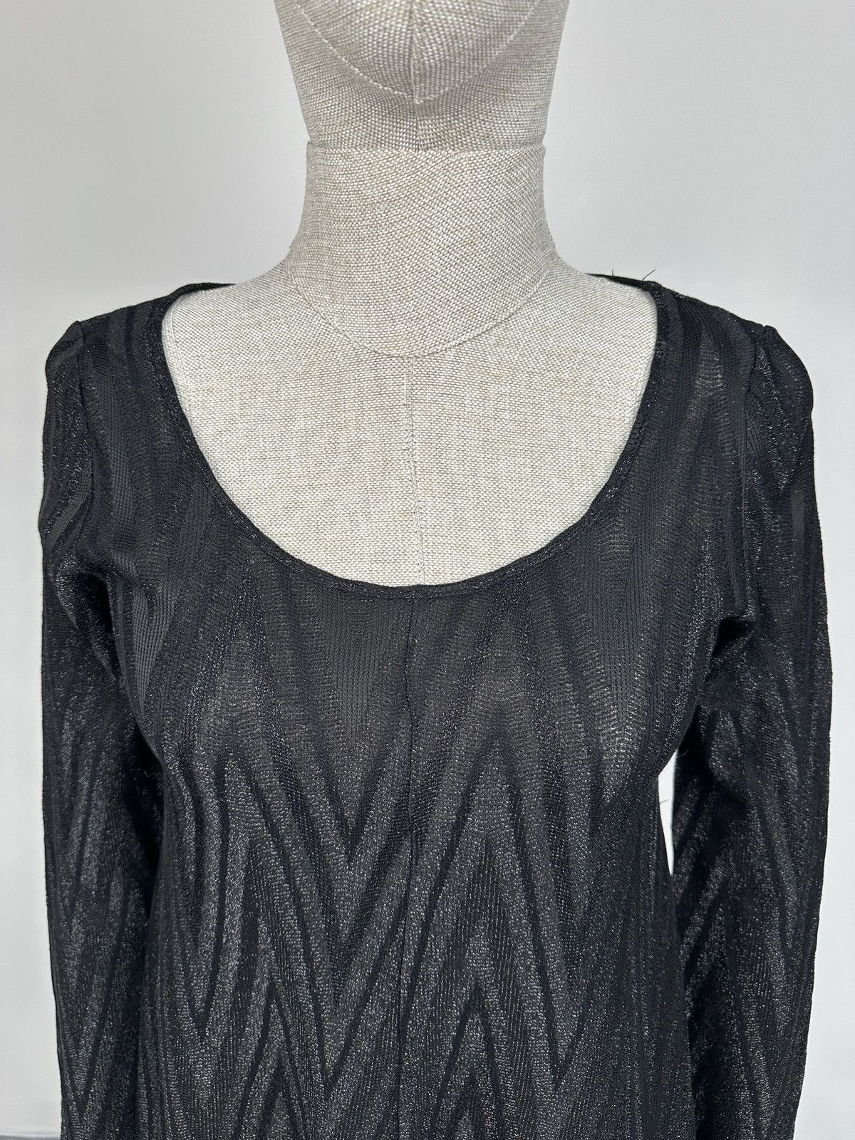 Missoni MISSONI Lurex Zig Zag Knit Mini Dress Black A-Line Party XS Size XS / US 0-2 / IT 36-38 - 5 Thumbnail