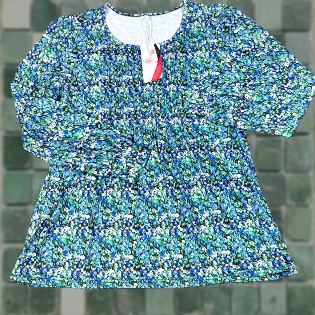 Vintage Licemere Floral Print Blue Green Pink Long Sleeve Tunic Top Womens Casual Office Size L / US 10 / IT 46 - 1 Thumbnail