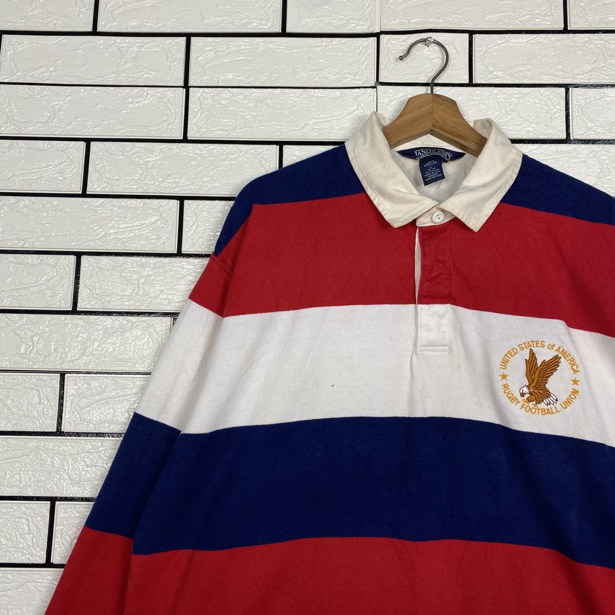 Japanese Brand 📌Vintage Polo Rugby Collar Striped Design Lands' End Size US L / EU 52-54 / 3 - 8 Thumbnail