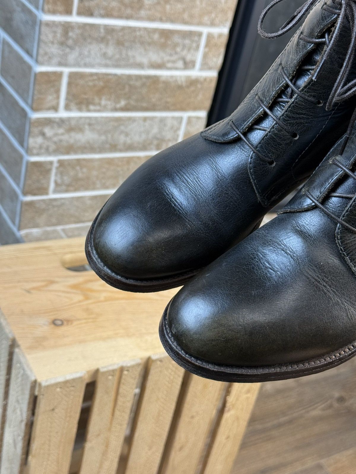MoMA × Vintage MOMA Leather Dark Green Laced Zipped Ankle Boots Size US 8 / IT 38 - 8 Thumbnail