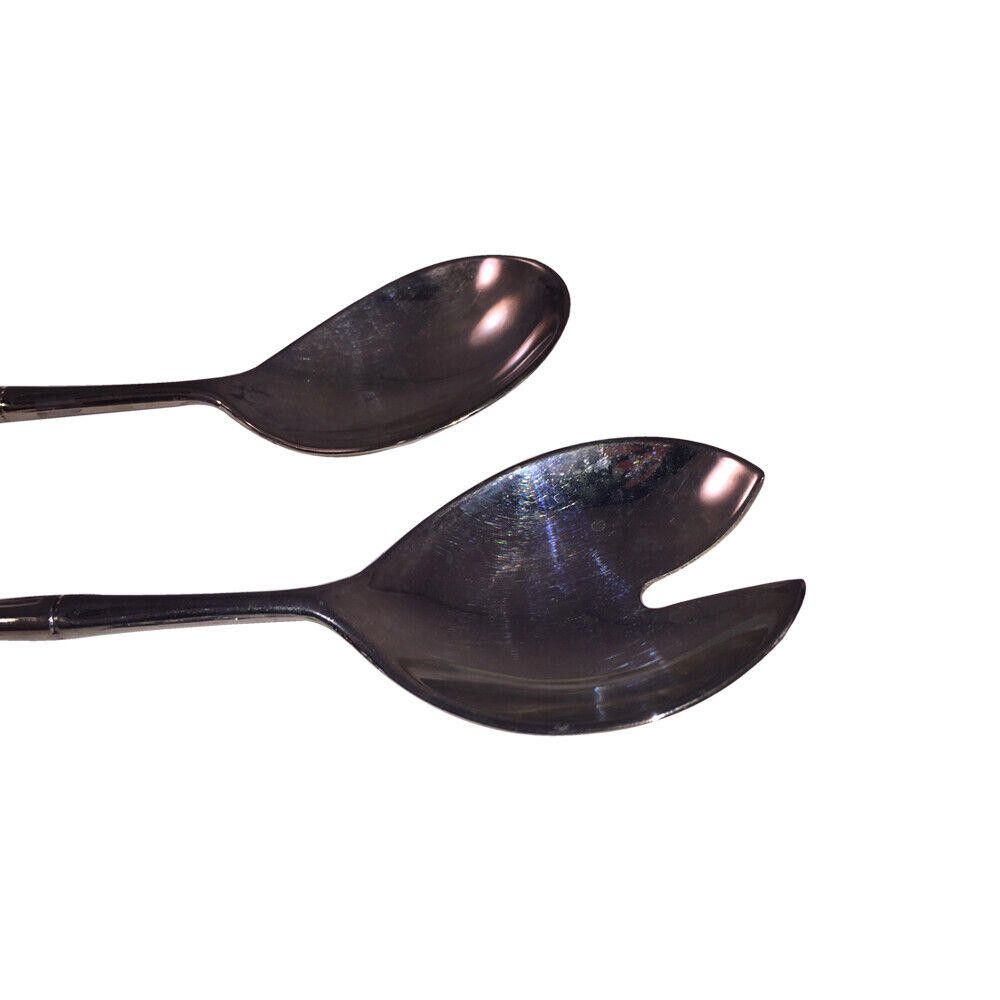 Designer Large Italian Bamboo Inspired Salad Fork and Spoon Set Size ONE SIZE - 2 Thumbnail