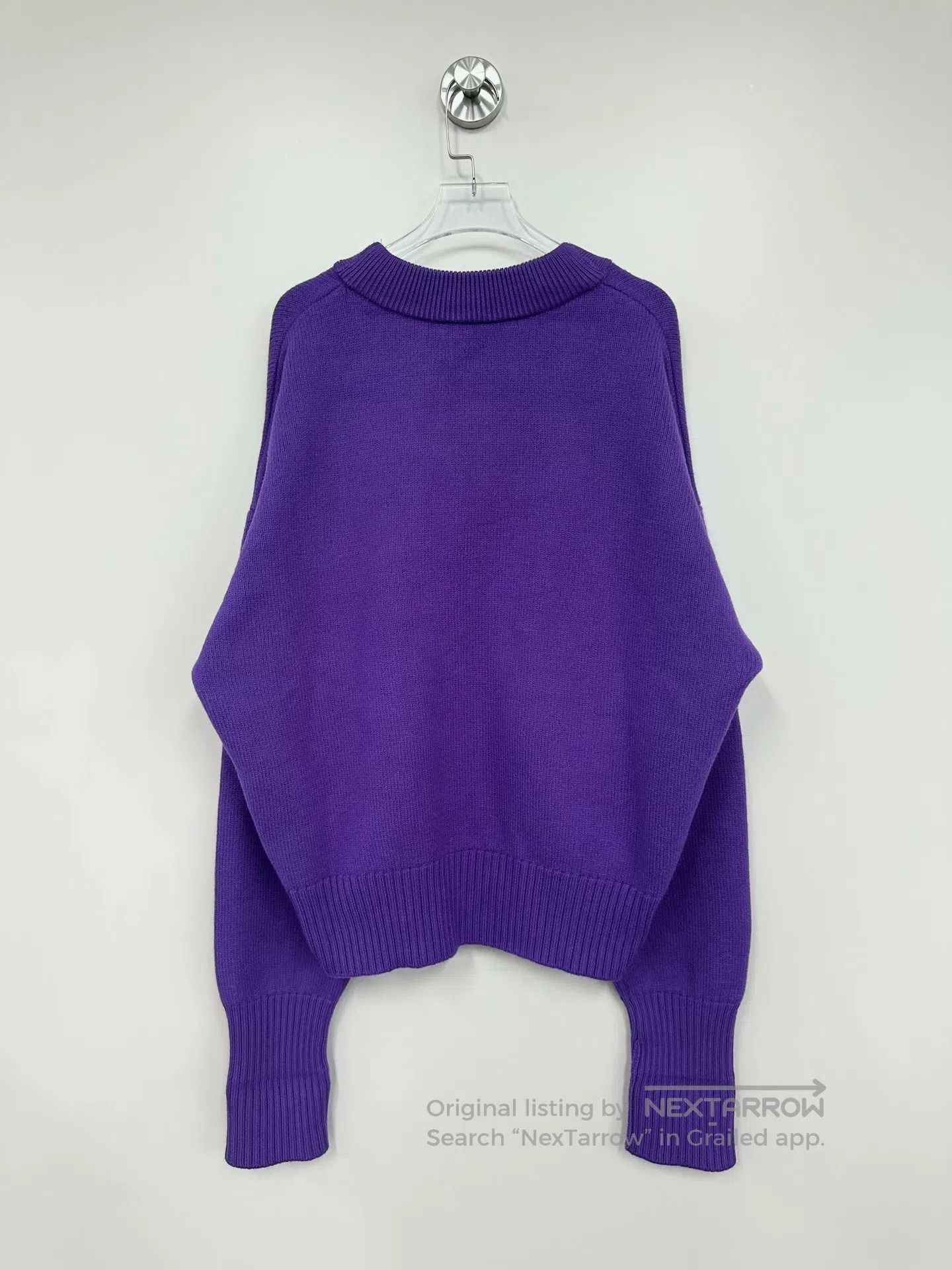 AMI Ami Purple heart jacquard logo knitted cardigan jacket| Size M / US 6-8 / IT 42-44 - 2 Thumbnail
