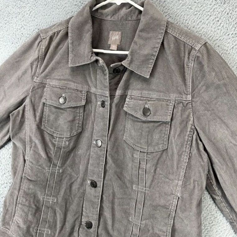 J. Jill J. Jill Corduroy Jacket Womens Medium Grey Stretch Button Front 3-Quarter Sleeve Size M / US 6-8 / IT 42-44 - 5 Thumbnail