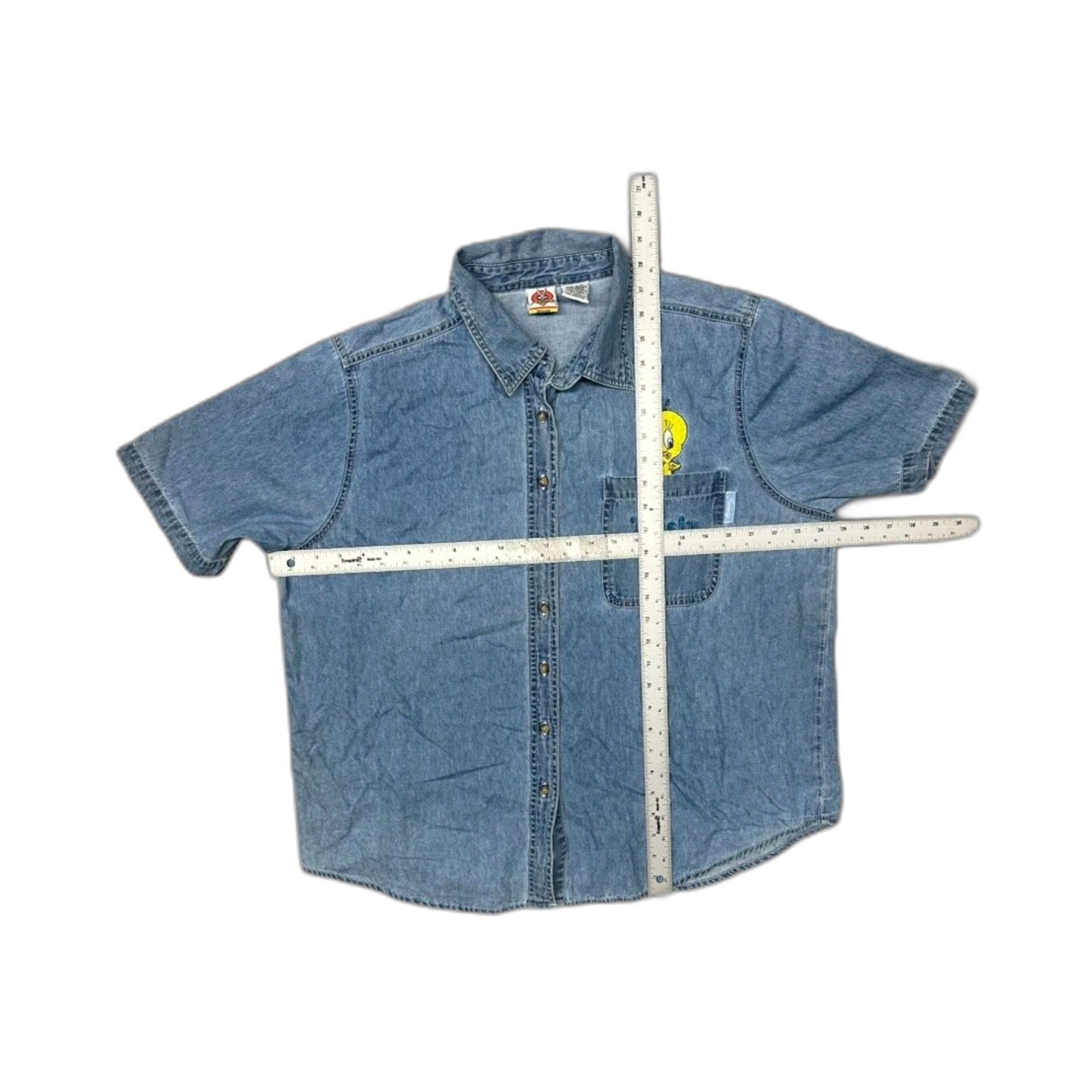 Vintage Looney Tunes Women's 18W / 20W Blue Check Tweety Button Fron Size US XXS / EU 40 - 4 Thumbnail