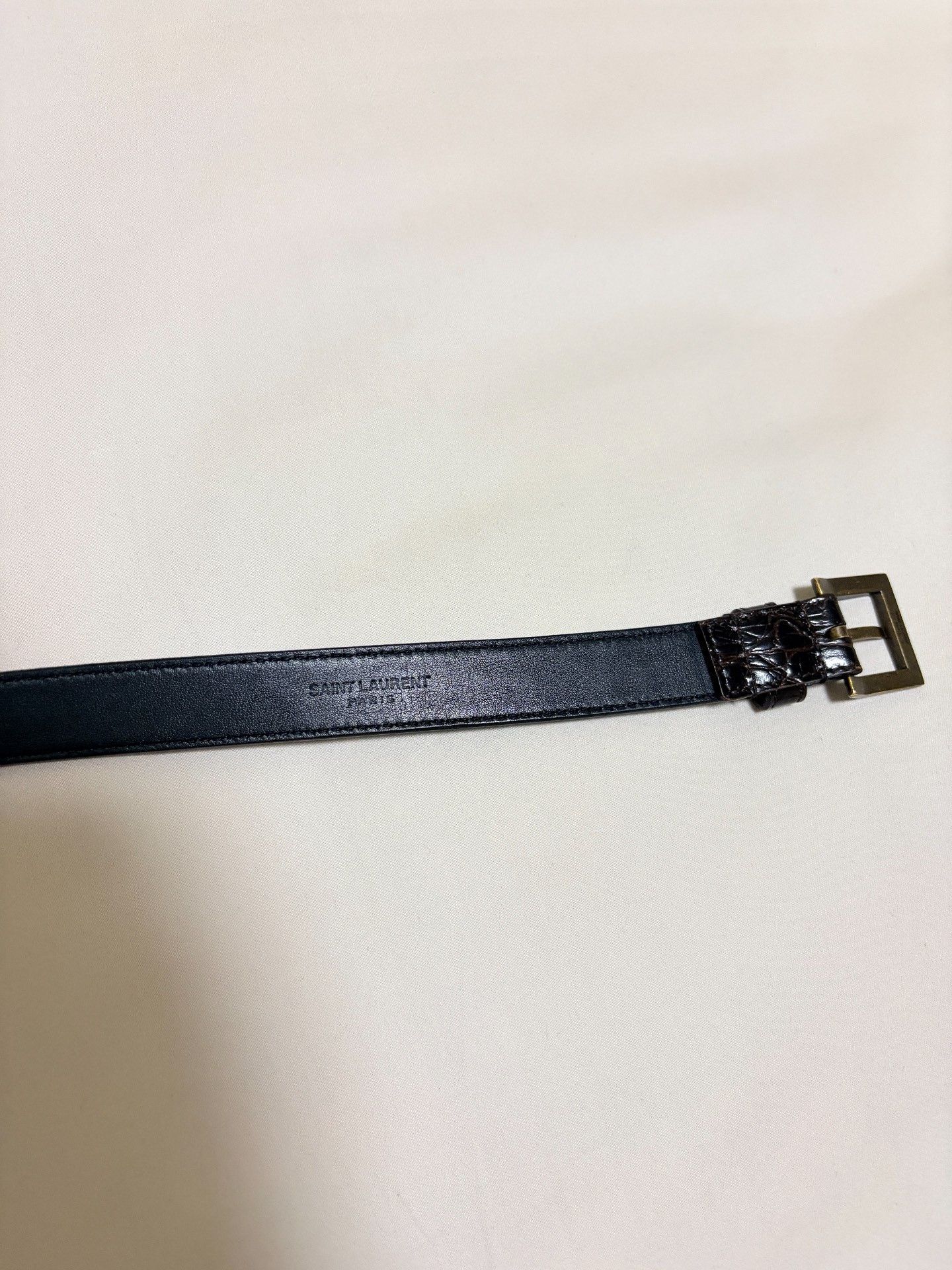Saint Laurent Paris Saint Laurent SLP Croc Embossed Gold Buckle Belt Size ONE SIZE - 3 Thumbnail