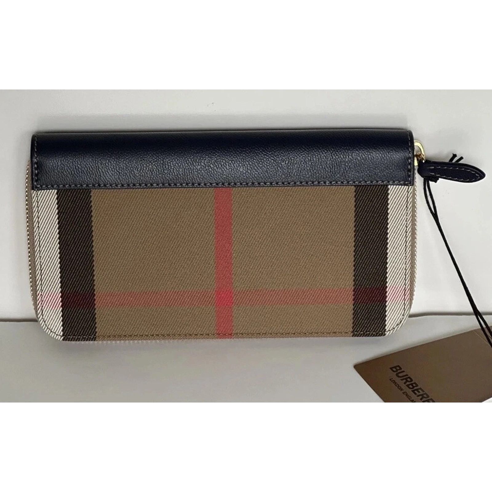 Burberry BURBERRY BLUE LEATHER CHECK CANVAS ZIP CONTINENTAL WALLET Size ONE SIZE - 1 Thumbnail