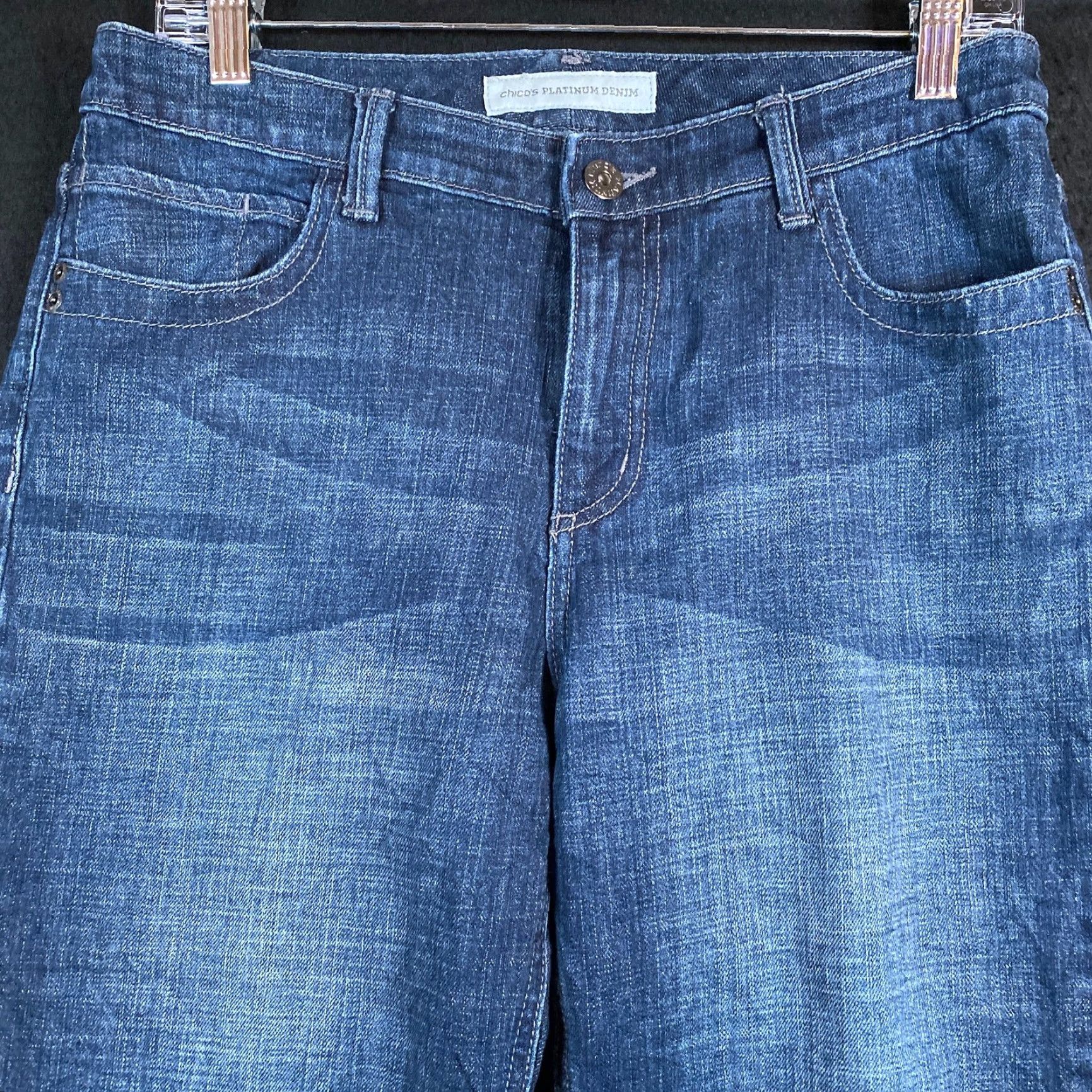 Vintage Chicos Womens Jeans Capri Denim Cotton Blend Stretch 0.5 30 in Waist High Rise 5-Pocket Blue Solid Regular Size S Mens Girls? Size 28" / US 6 / IT 42 - 2 Thumbnail