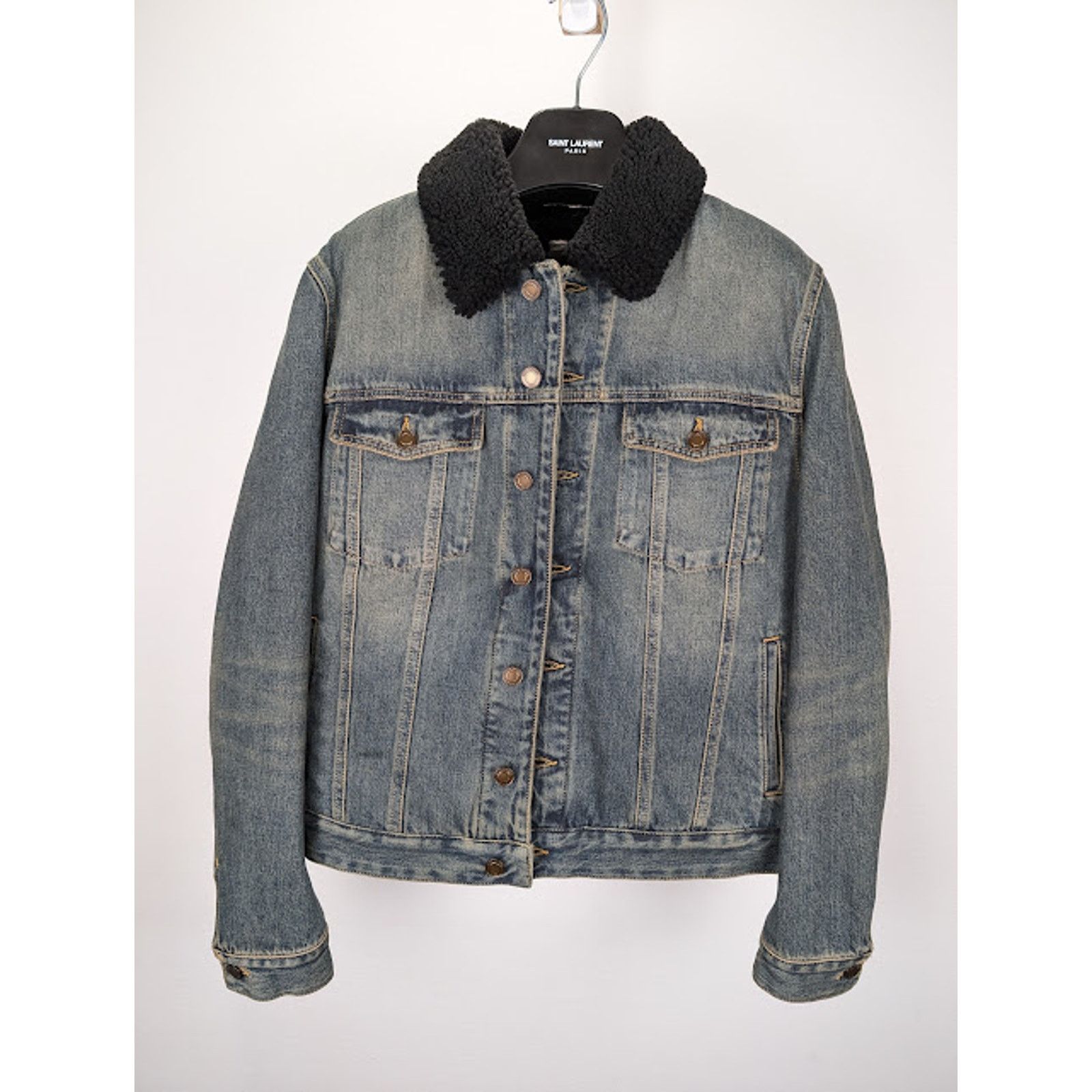 Saint Laurent Paris o1rshd1 Shearling Denim Jacket in Light Blue Size US XXL / EU 58 / 5 - 1 Thumbnail