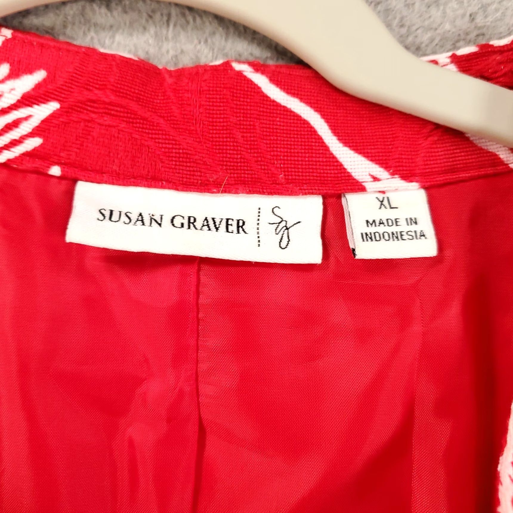 Vintage Susan Graver Jacket Womens XL Red White Button Up Lined Artsy Flowers Line Art Size XL / US 12-14 / IT 48-50 - 5 Thumbnail
