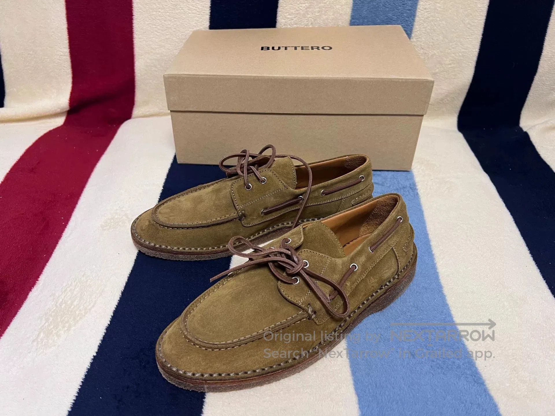 Buttero BUTTERO b9322 Deep Khaki Boat Shoes. Size US 7 / EU 40 - 3 Thumbnail