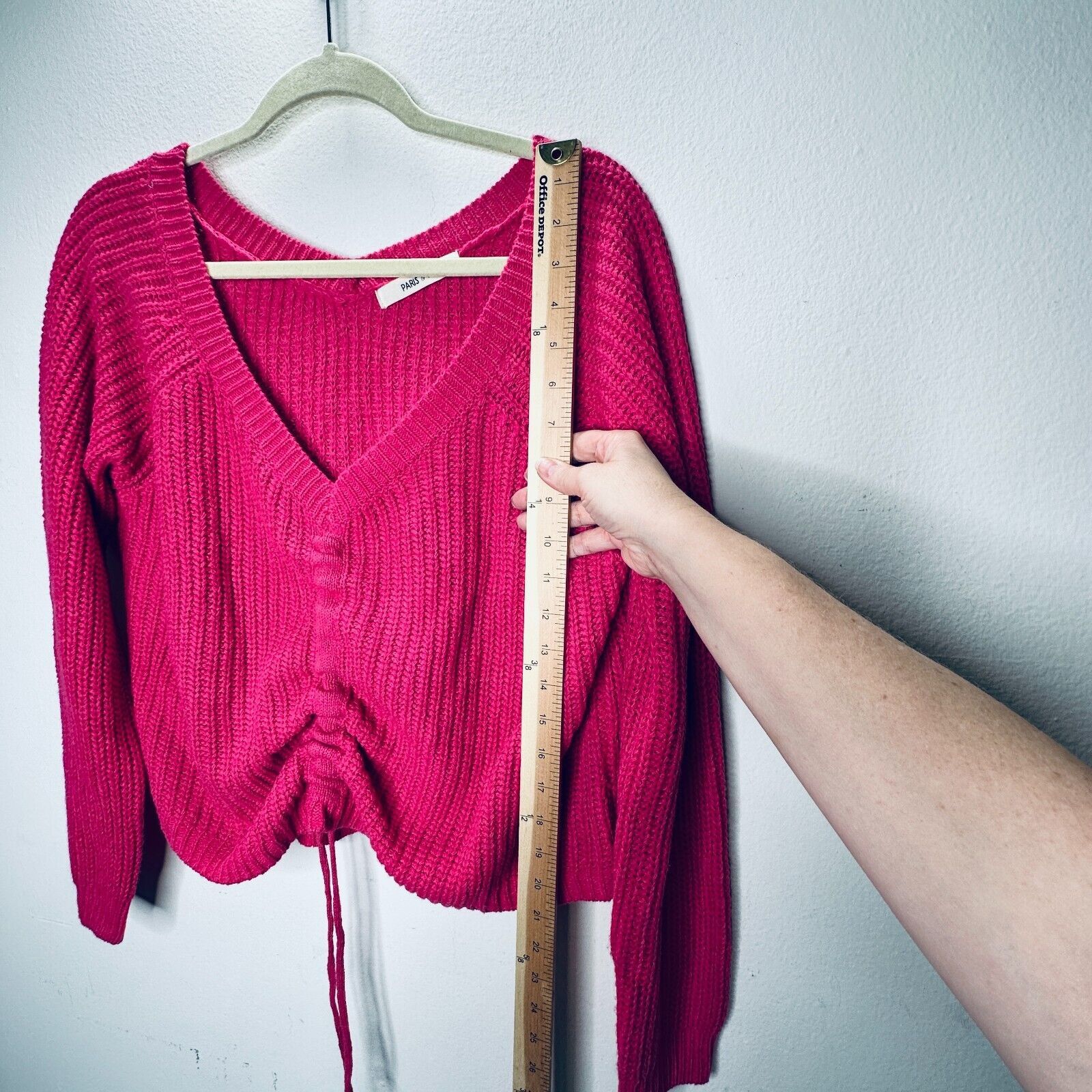 Other Paris & Me Pink VNeck Long Sleeve Adjustable Ruched Sweater Size S / US 4 / IT 40 - 11 Thumbnail