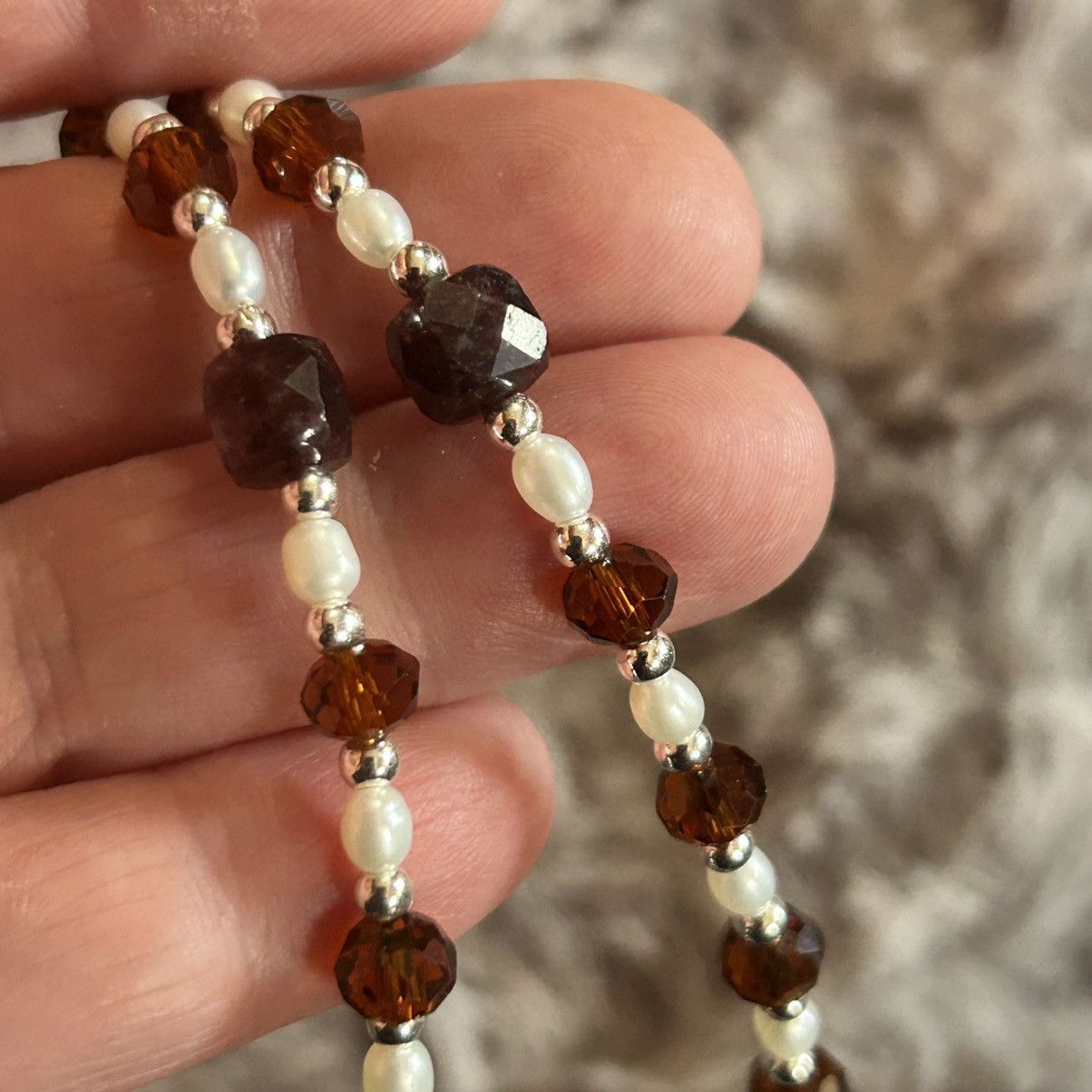 Handmade Handcrafted repurposed glass pearl garnet bead necklace Size ONE SIZE - 10 Thumbnail