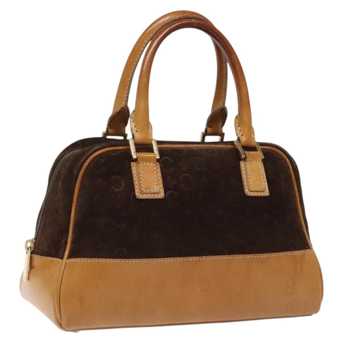 CELINE C Macadam Canvas Hand Bag Suede Brown Gold