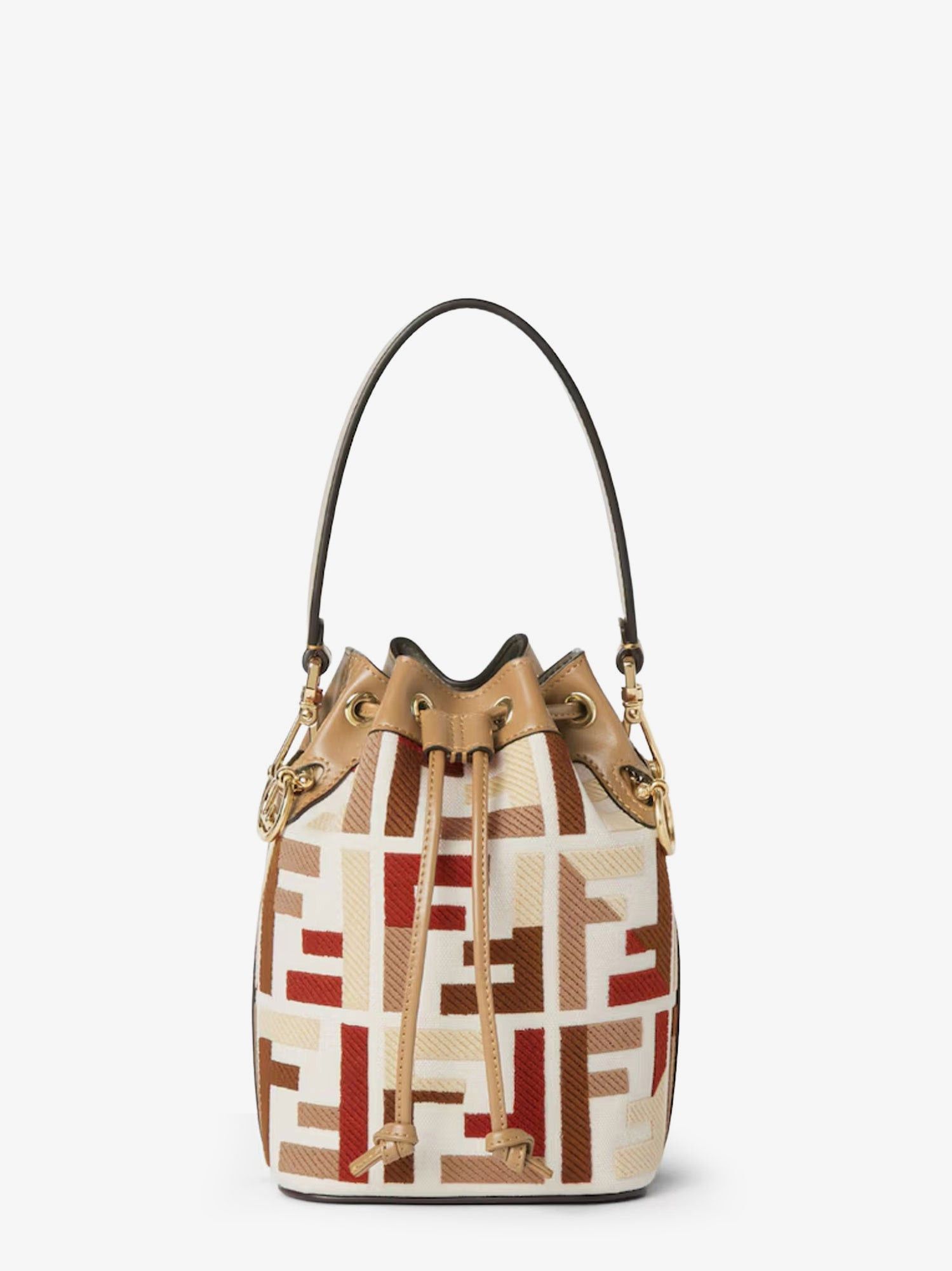 Fendi Convertible Bucket Bag In Velvet With All-Over Ff Logo