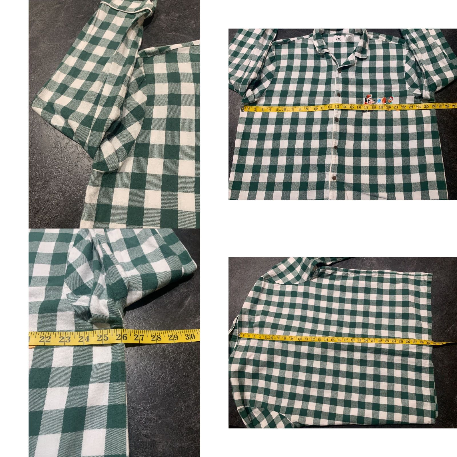 Disney Disney Mens XL Green Plaid Flannel Christmas Pajama Top Mickey Mouse Donald Duck Cartoon Character Size US XL / EU 56 / 4 - 8 Thumbnail