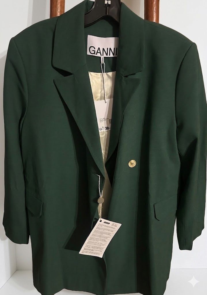 Ganni GANNI Double-breasted Crepe Blazer Forest Green size EU 36 Size S / US 4 / IT 40 - 8 Thumbnail
