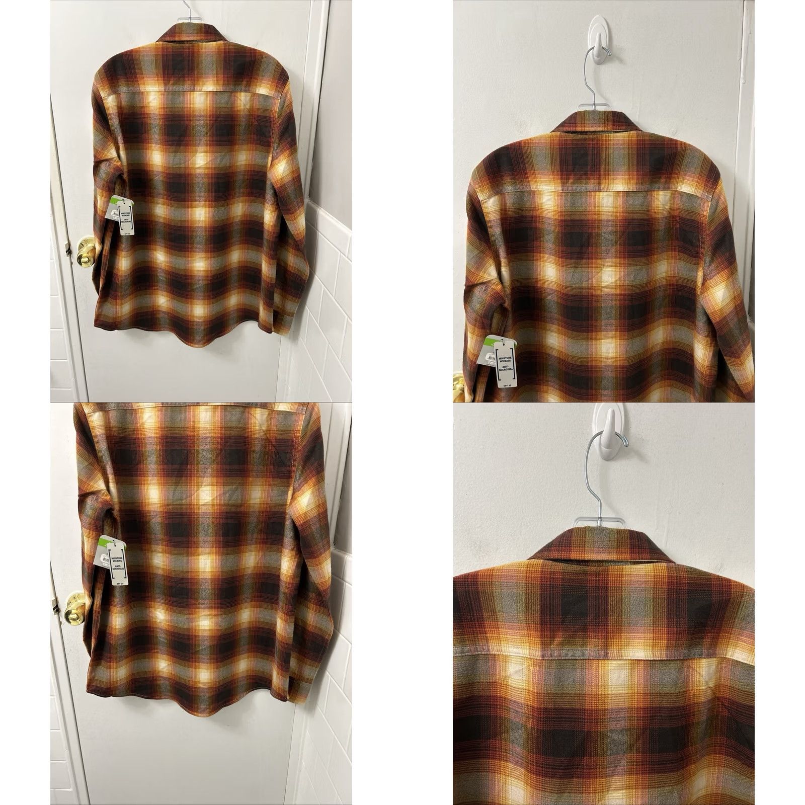 George George Mens Button-Up Shirt L/S Plaid Brown Stretch NWT Size US M / EU 48-50 / 2 - 8 Thumbnail