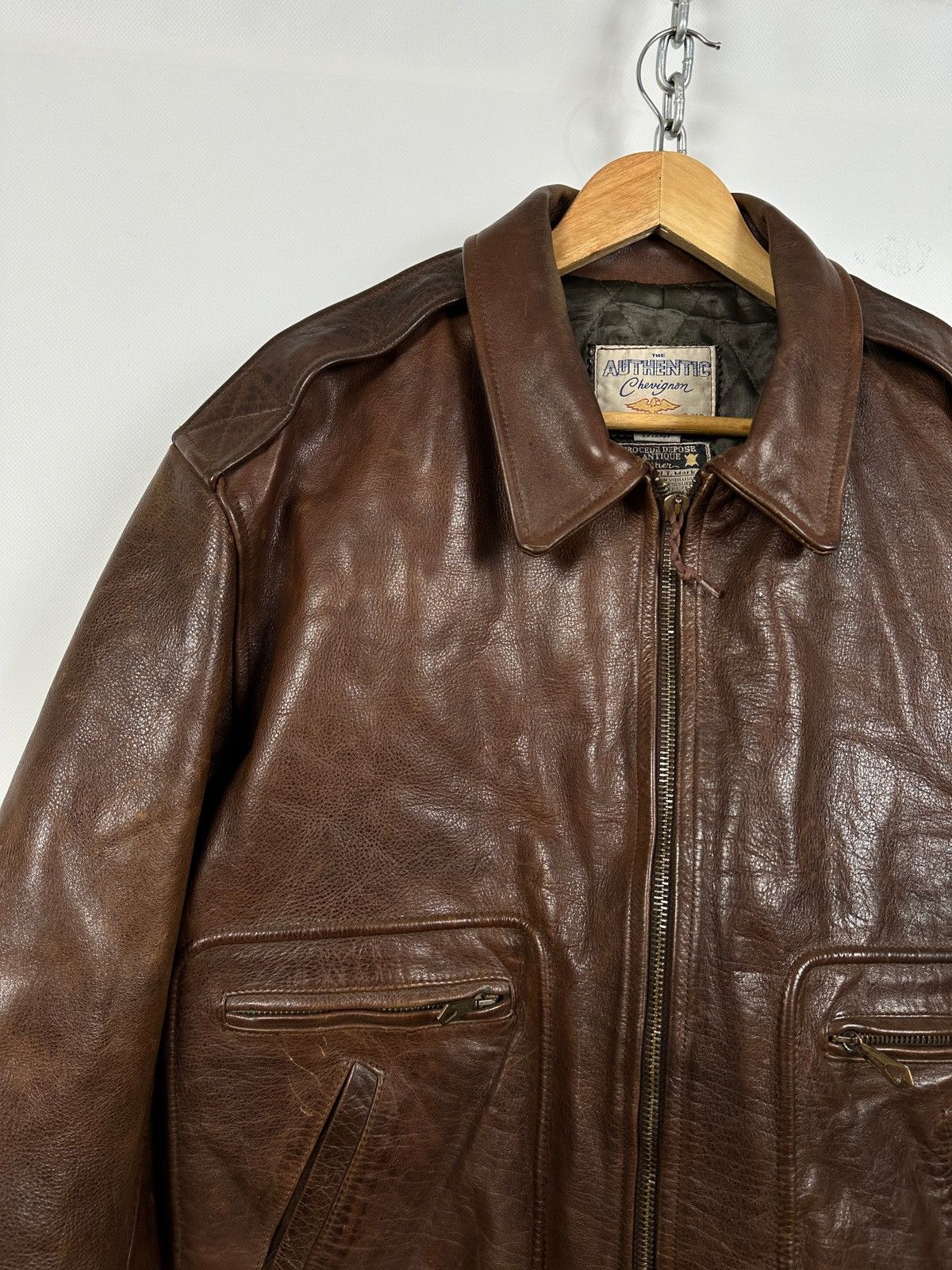 Chevignon Vintage Chevignon France A-2 Brown Heavy Leather Jacket Size US XL / EU 56 / 4 - 6 Thumbnail