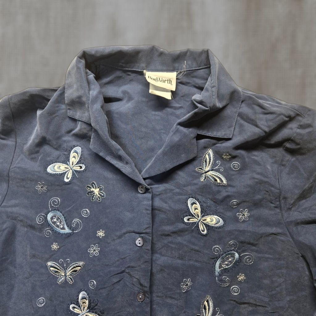 Vintage BonWorth Shirt Button-Up Blue Embroidered Paisley Adult Women's XL Vintage Size XL / US 12-14 / IT 48-50 - 1 Thumbnail