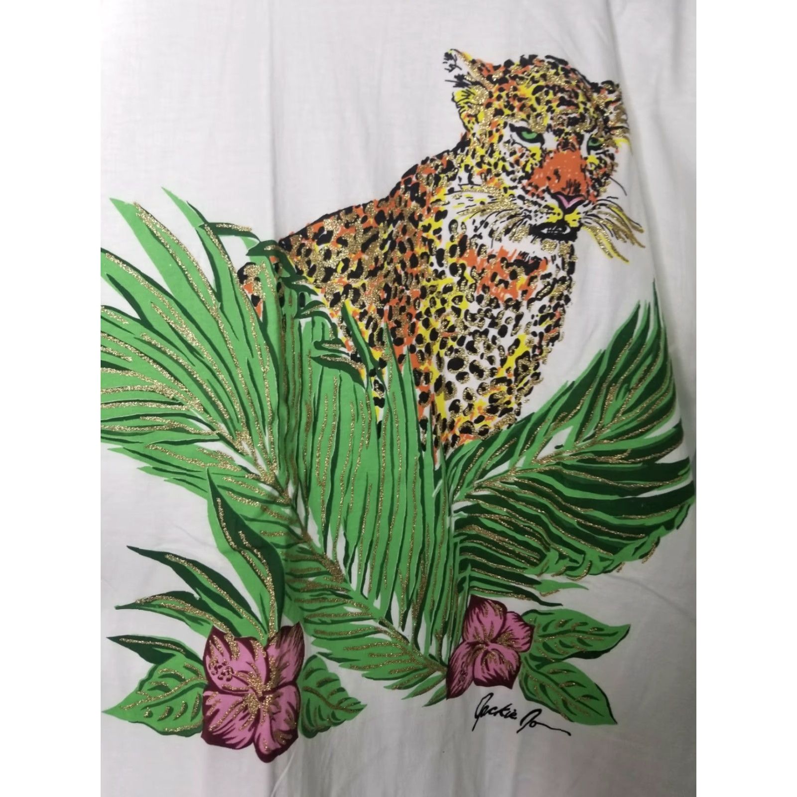 Vintage Vtg 80s Mens XL Jaguar Cheetah Tropic Glitter T Shirt Single Stitch Size US XL / EU 56 / 4 - 2 Thumbnail