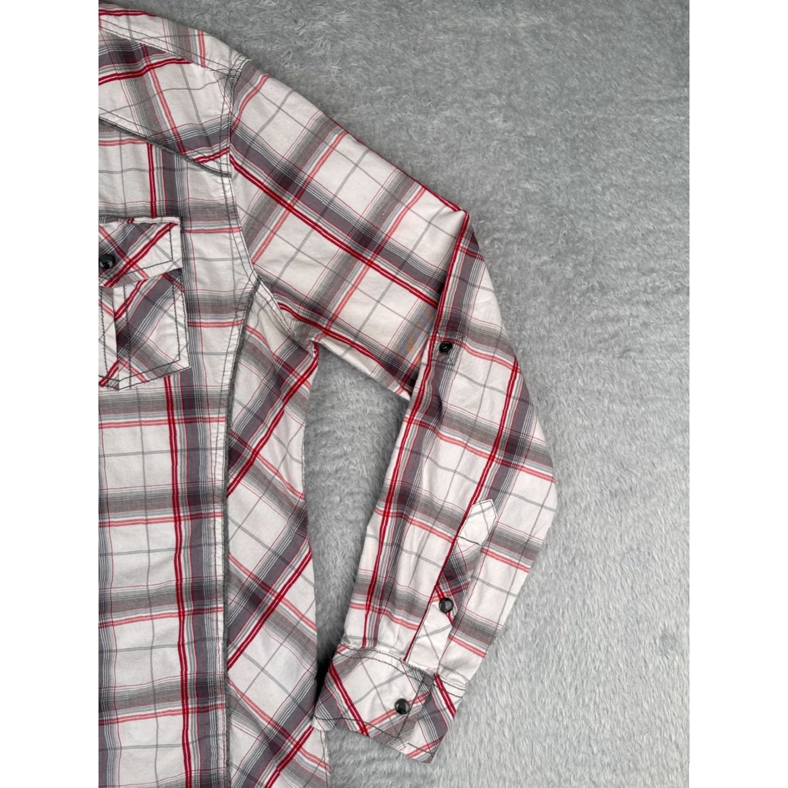 Vintage BKE Shirt Mens Medium White Plaid Red Gray Pearl Snap Long Sleeve Buckle Size US M / EU 48-50 / 2 - 2 Thumbnail