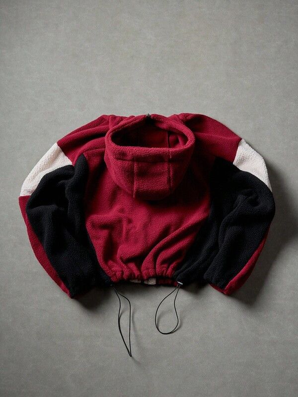 Japanese Brand Red & White Panel Fleece Zip Up Hoodie. Size US L / EU 52-54 / 3 - 3 Thumbnail