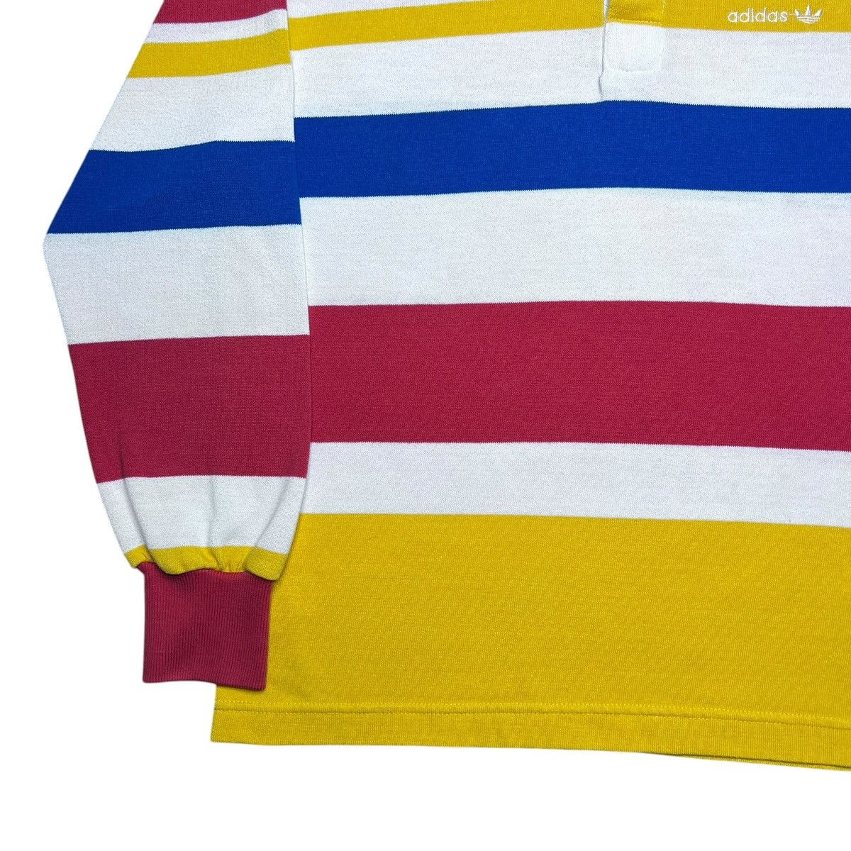 Adidas Vtg 1990s Adidas Striped Collar Polo Rugby Long Sleeve Shirt Size US L / EU 52-54 / 3 - 17 Thumbnail