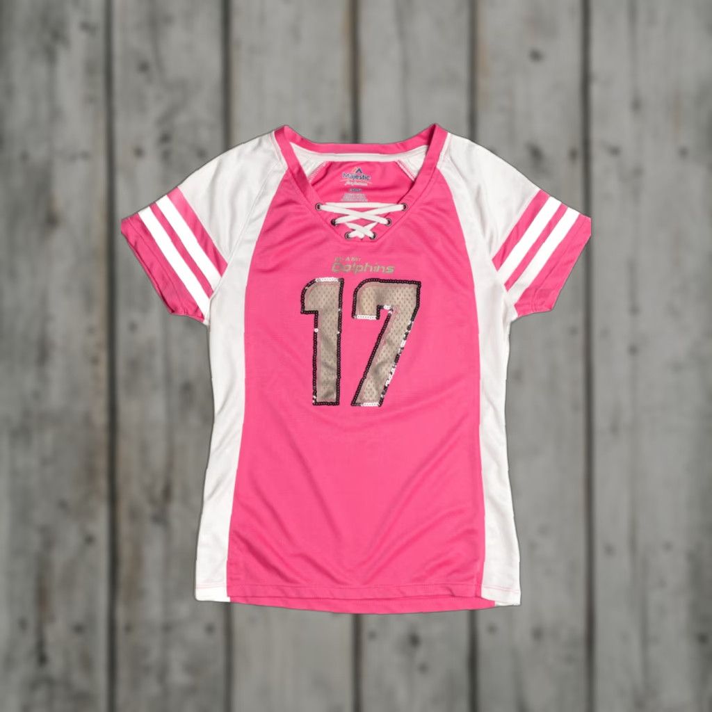 Pinko VINTAGE Majestic Miami Dolphins Pink Football Jersey T-Shirt Small Unisex Adults Size US S / EU 44-46 / 1 - 1 Thumbnail