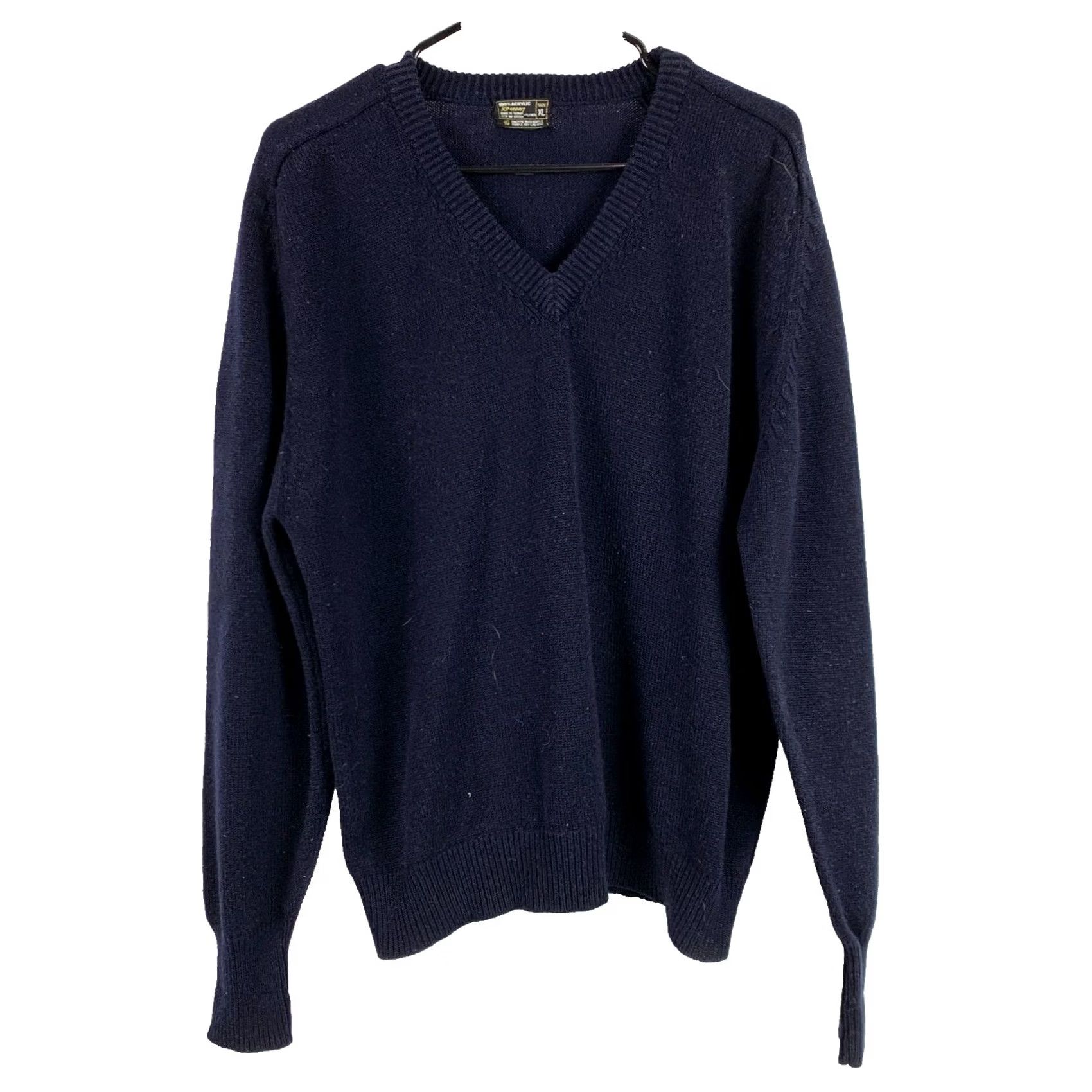 JCPenney VINTAGE JCPenney Montgomery Ward Navy Blue V-Neck Sweater Mens XL 70s Acrylic Blue Preppy 1970s Mens XL Blue Navy V-Neck Sweater Size US XL / EU 56 / 4 - 2 Thumbnail