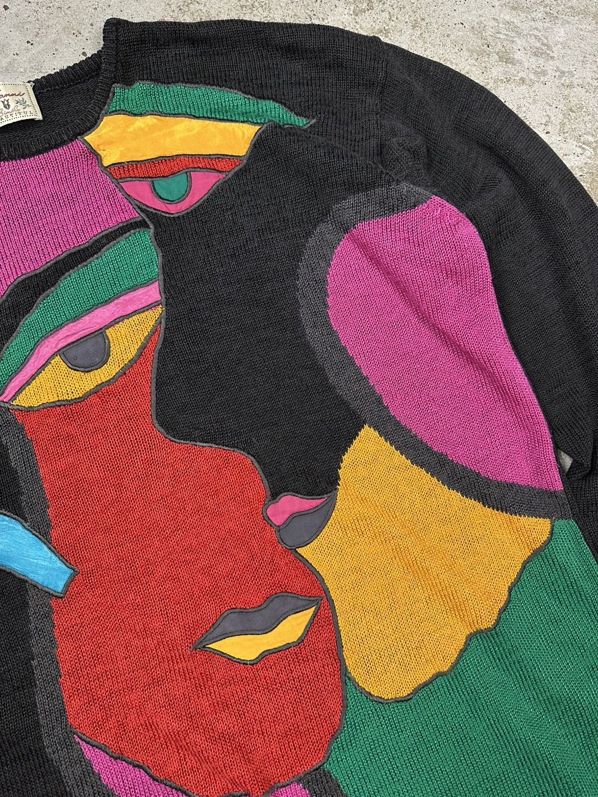 Japanese Brand × Vintage Vintage 80s Pop Art Mosaic Picasso Sweater Jumper Size US XL / EU 56 / 4 - 5 Thumbnail