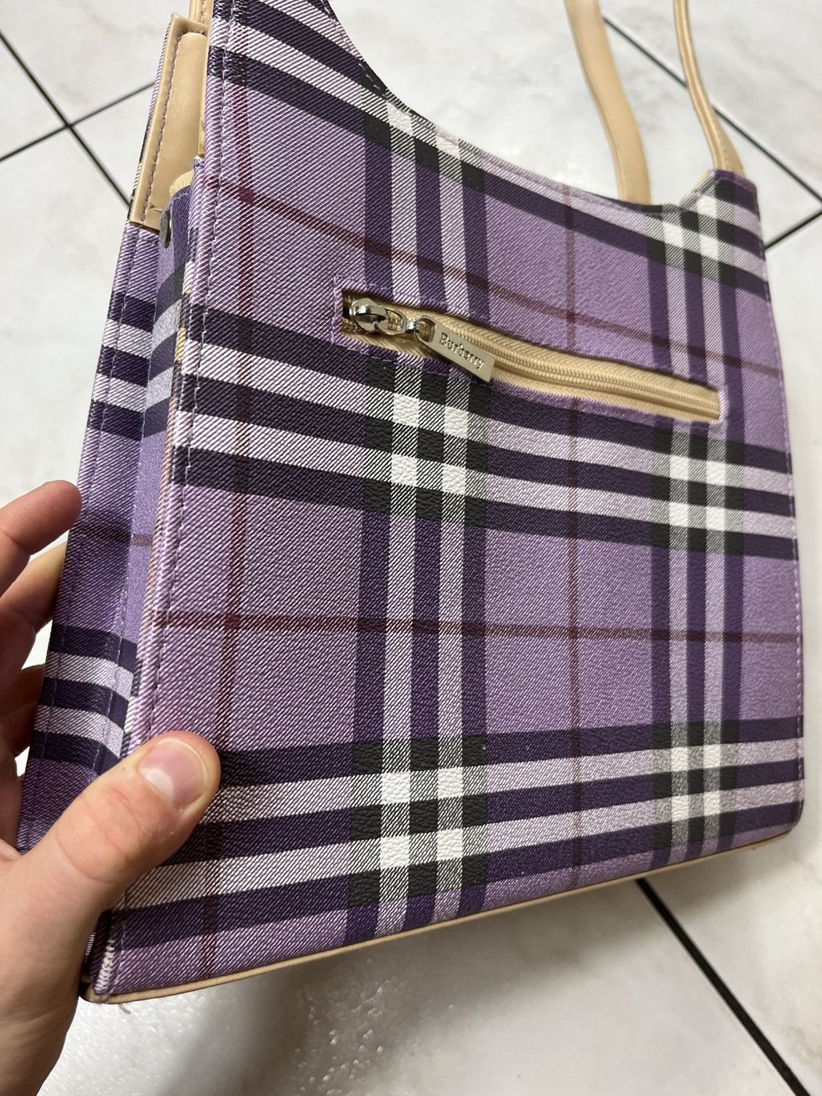 Vintage Burberry 90s leather big bag handbag nova checked