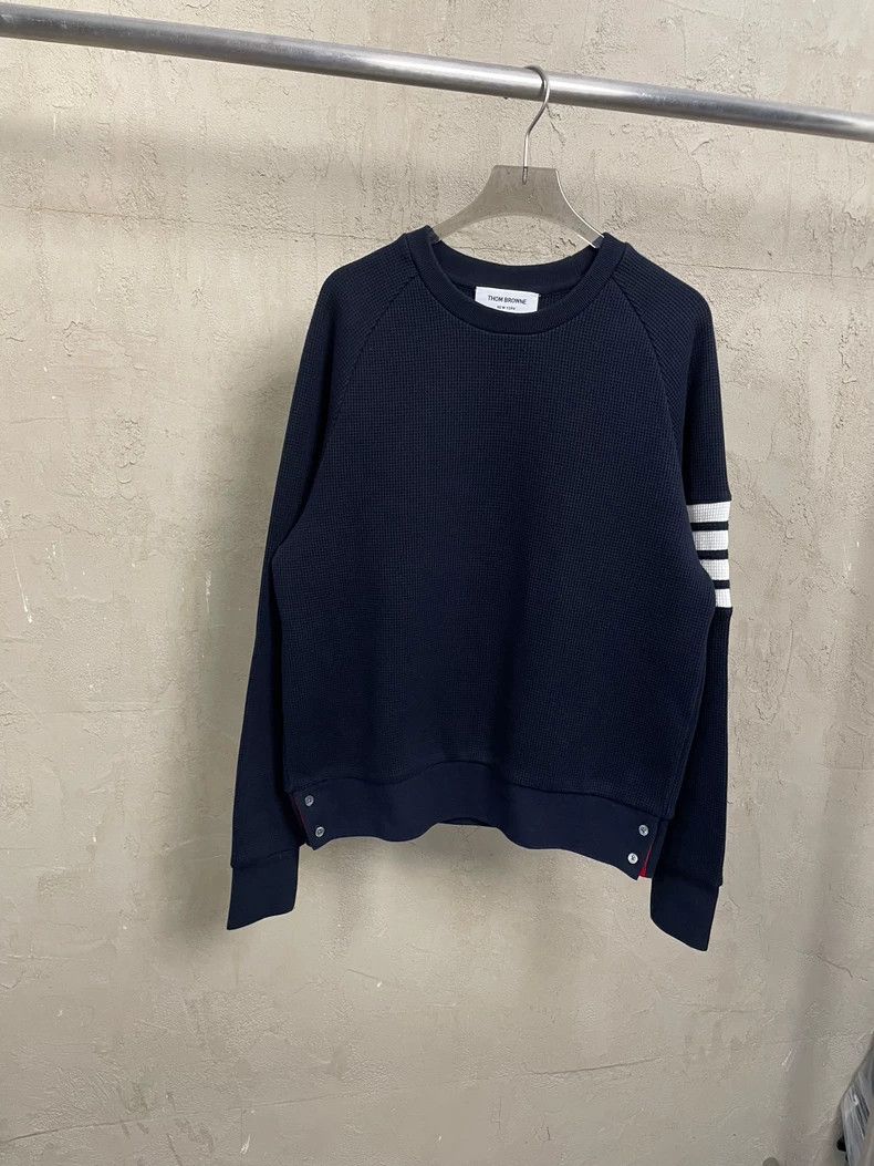 Thom Browne Thom Browne Navy Waffle Knit Sweatshirt- dmc Size US M / EU 48-50 / 2 - 1 Thumbnail