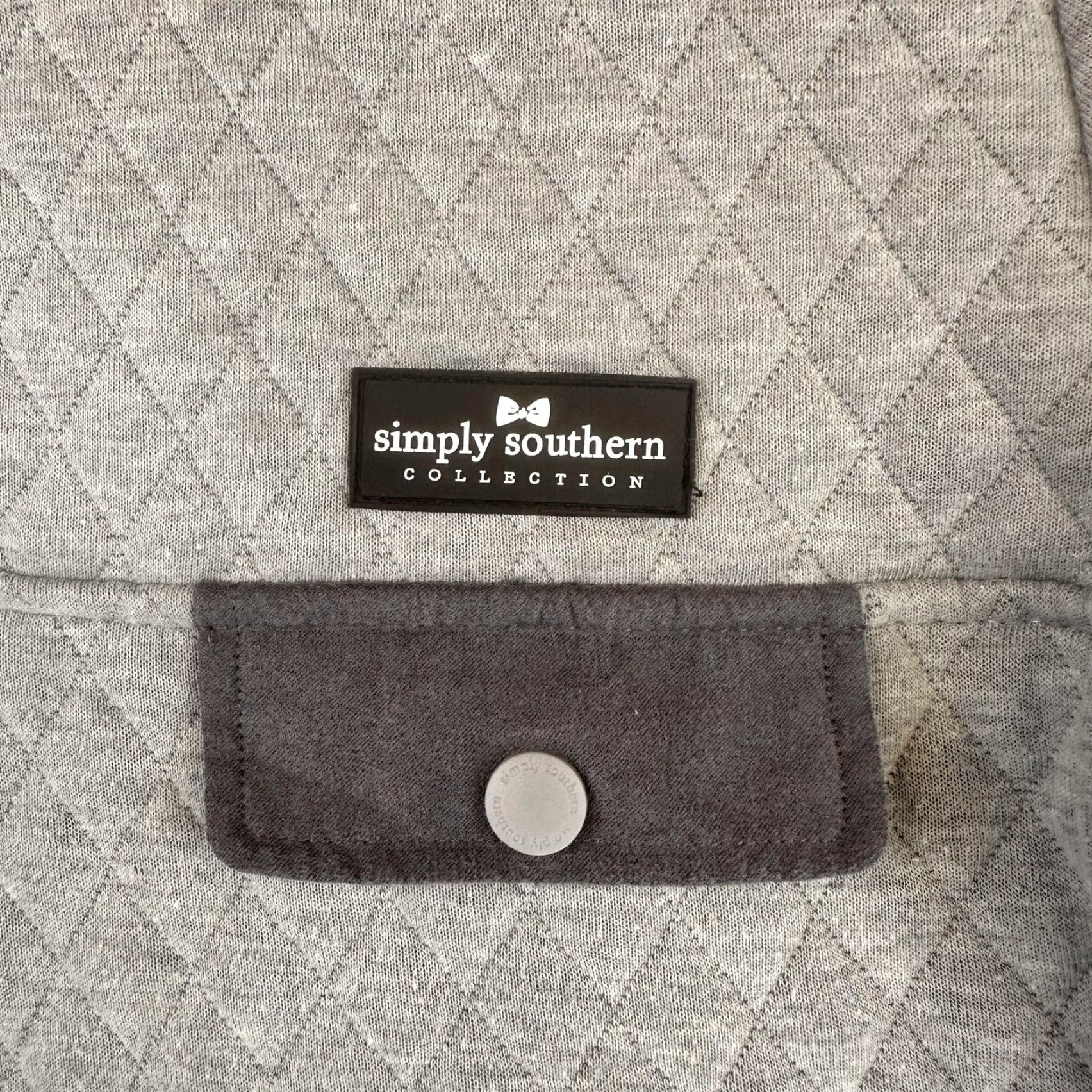 Vintage Simply Southern Sweatshirt Womens M Gray Quilted Snap Pullover Mock Neck Argyle/Diamond Size M / US 6-8 / IT 42-44 - 3 Thumbnail