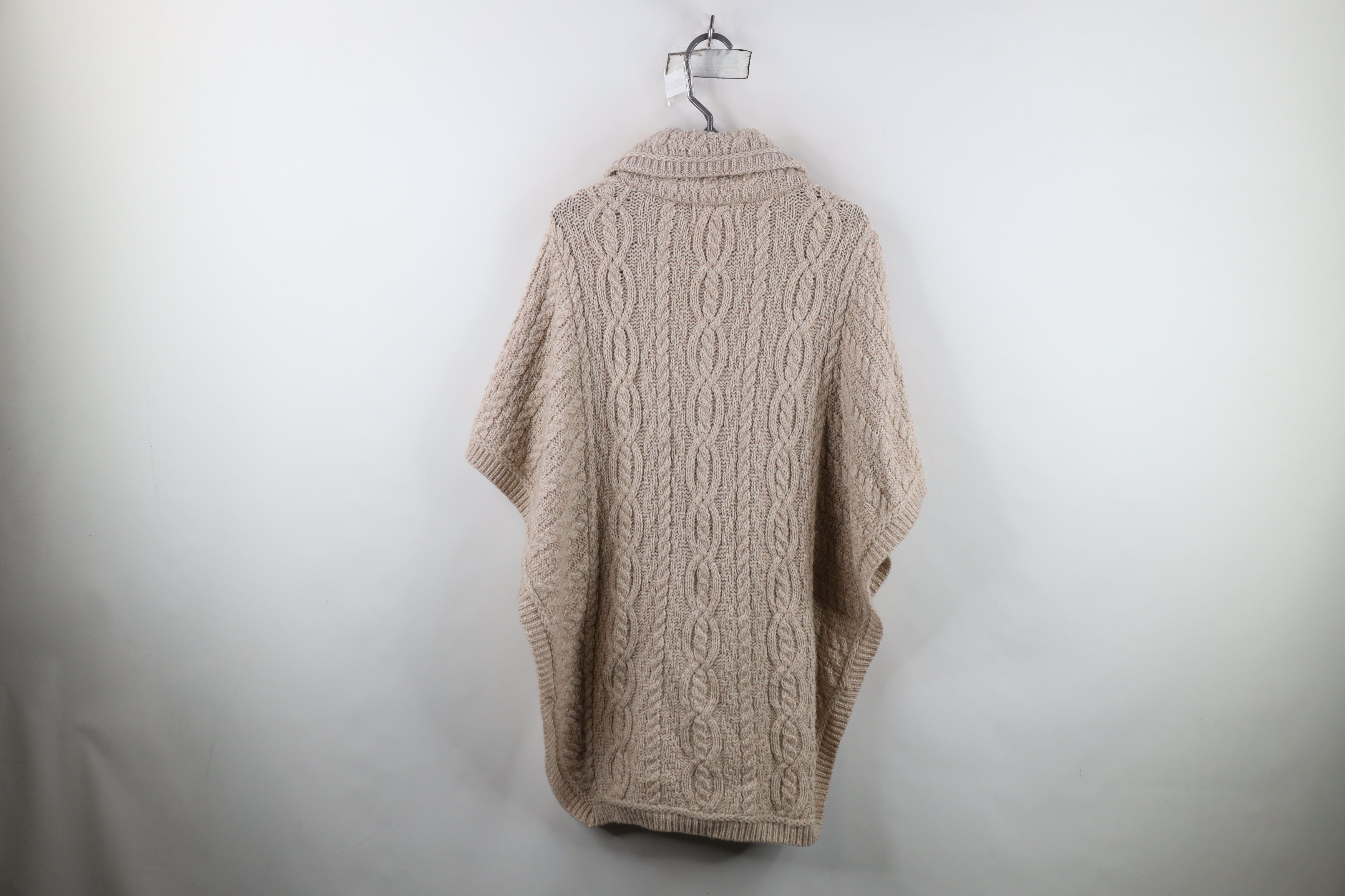 Vintage Vintage 90s Donegal Wool Knit Fisherman Poncho Sweater Beige Size S / US 4 / IT 40 - 13 Thumbnail
