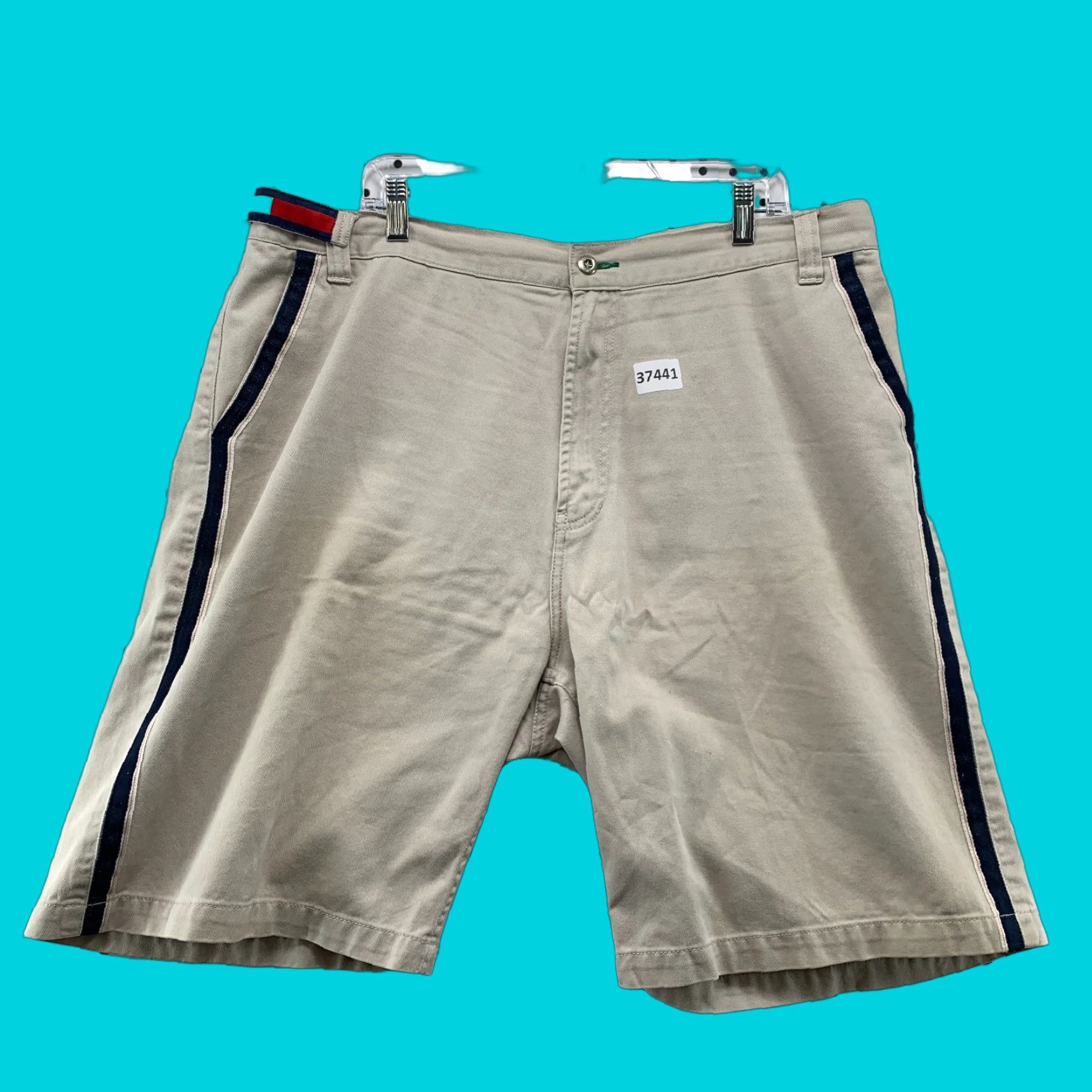 Tommy Hilfiger VINTAGE Tommy Hilfiger Denim Shorts Mens 40x10 Bermuda Regular 40 Tan Blue Selvedge Sides Y2K Vintage Mens Shorts Size US 40 / EU 56 - 1 Thumbnail