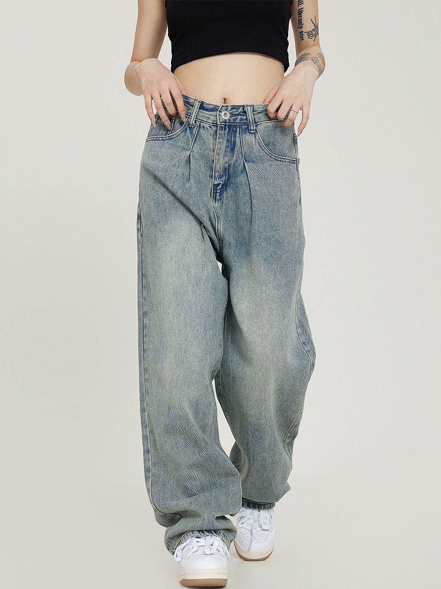 Jean American retro men's loose washed wide-leg straight jeans Size US 32 / EU 48 - 1 Thumbnail