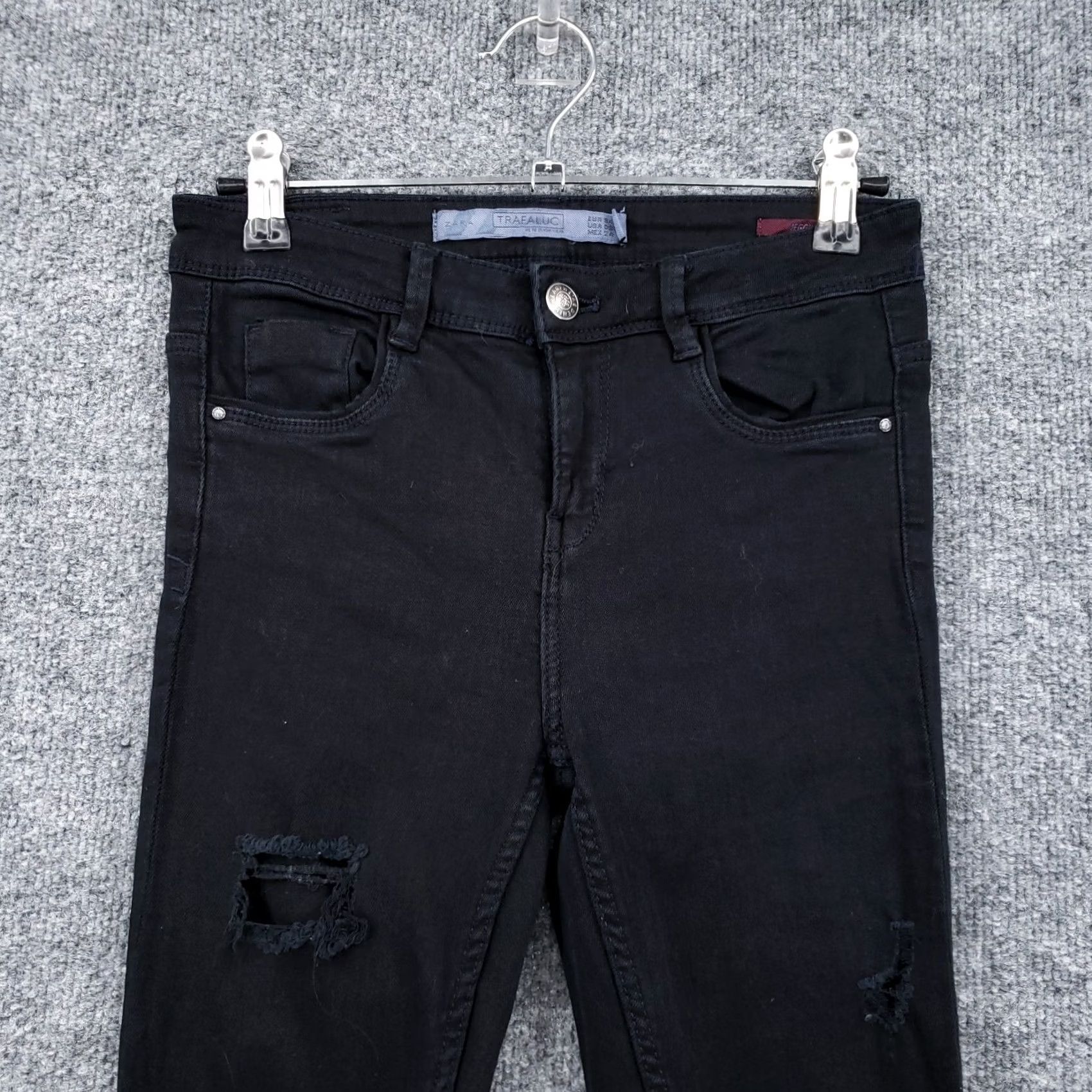 Zara Zara Jeans Womens 2 Mid-Rise Jegging Dark Wash Black Denim Distressed Cuffed Size 26" / US 2 / IT 38 - 7 Thumbnail