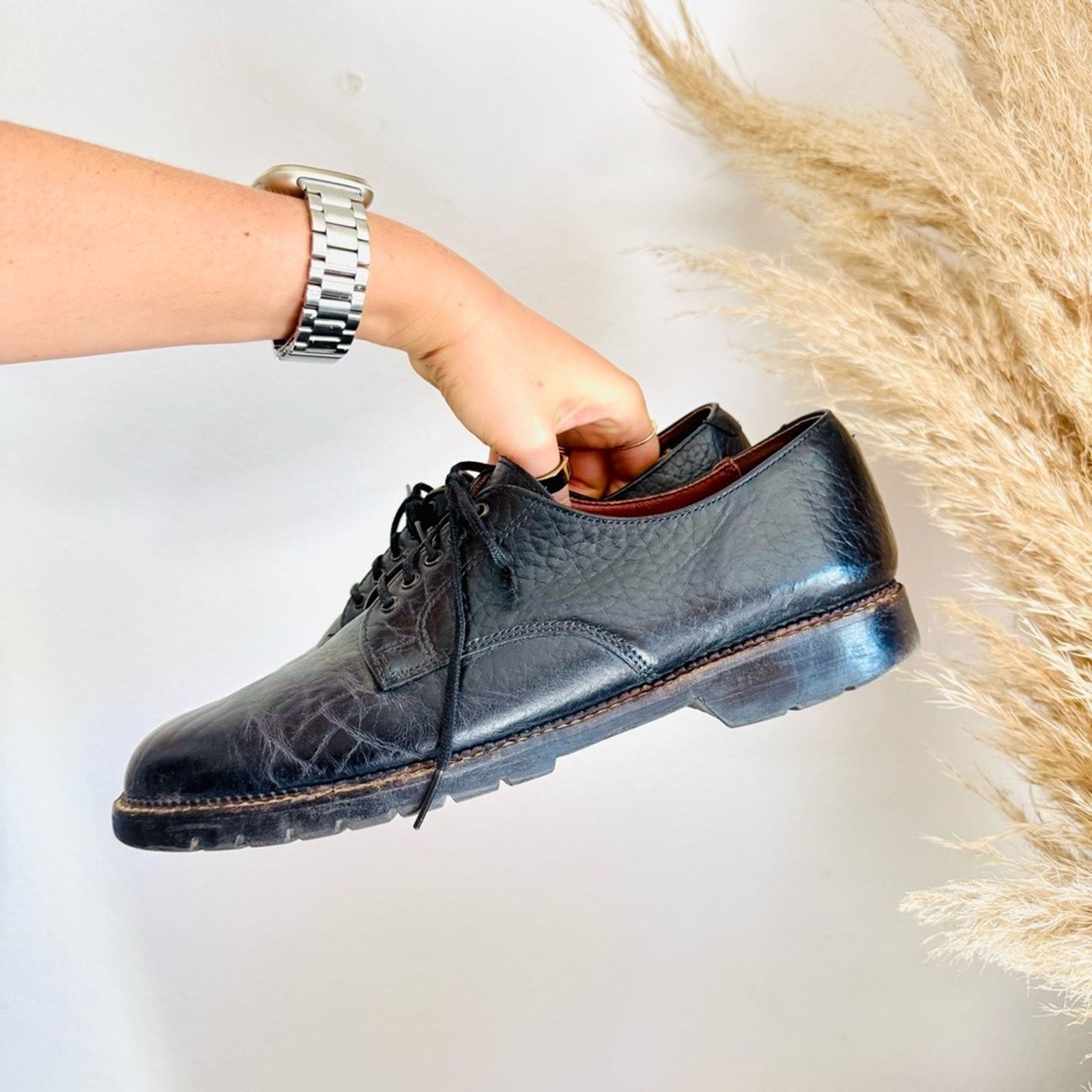 Trask HS TRASK Black Bison Pebbled Leather Oxford $278 Dress Shoes Size US 10.5 / EU 43-44 - 7 Thumbnail