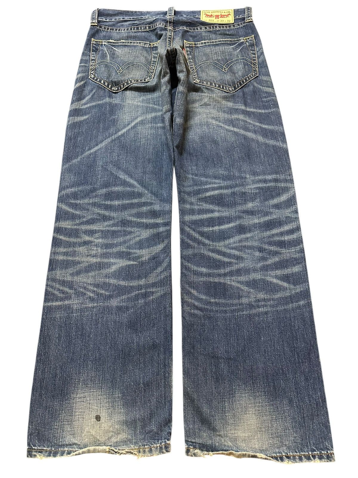 Levi's Vintage 90 Levis 503 Blue Faded Wash Distress Baggy Jeans Size US 34 / EU 50 - 2 Thumbnail