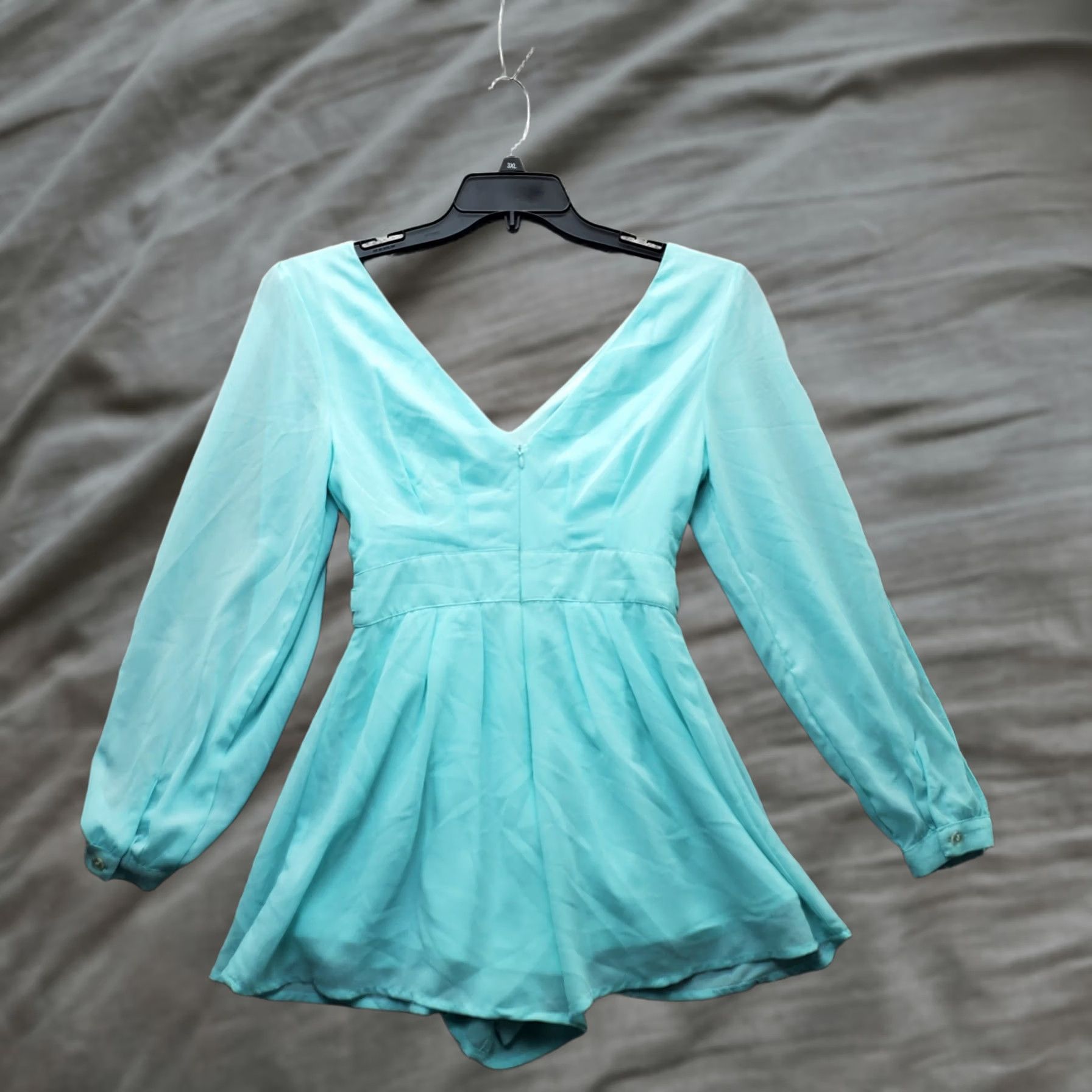 Vintage Parvenue Romper Womens Small Blue V-Neck Long Sleeve Lined Belted Waist Back Zip Shirt Size S / US 4 / IT 40 - 1 Thumbnail