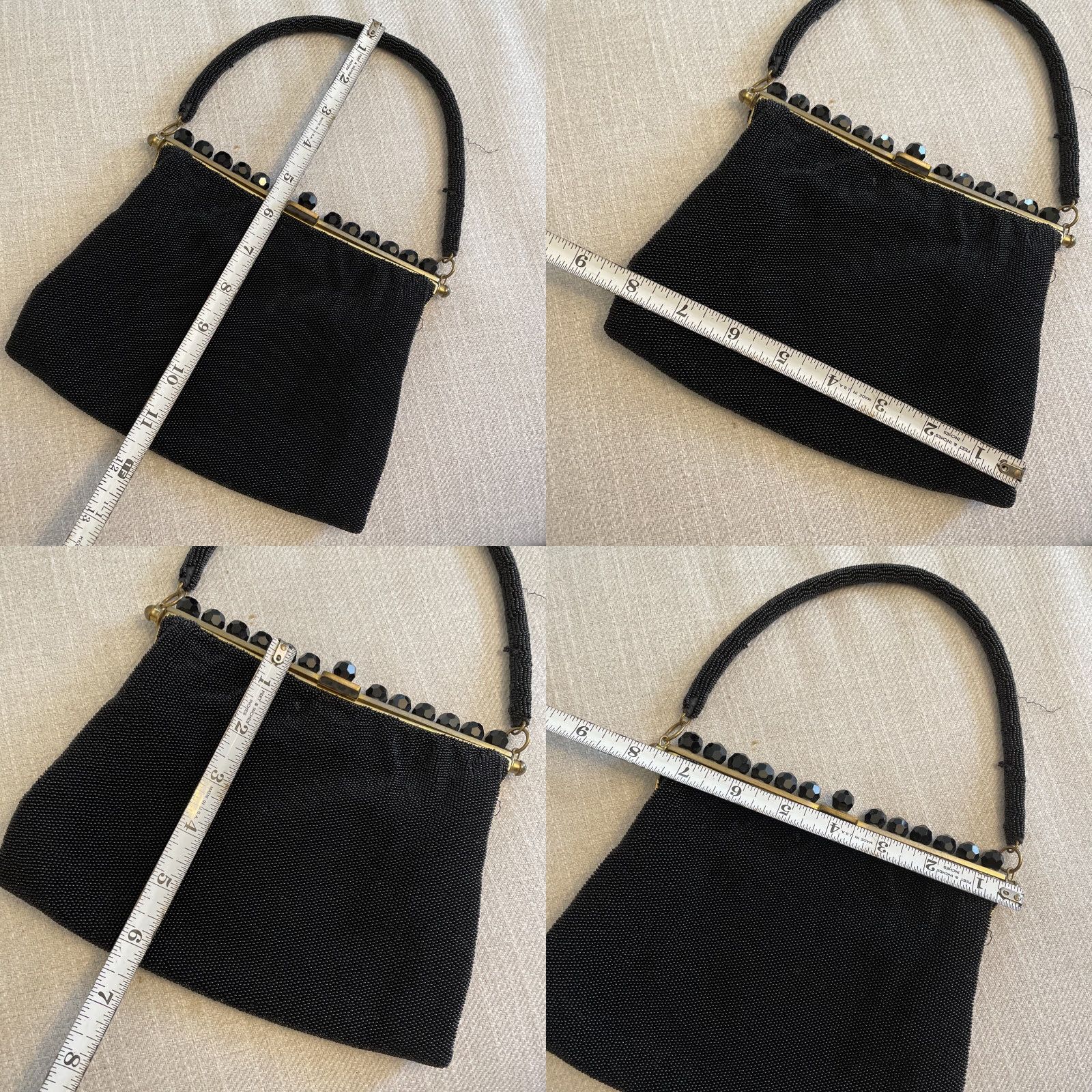 Vintage VINTAGE Black Beaded Evening Bag Handle Small Crystal Brass Handmade in France Women Evening Bag France Crystal Beaded Bag Womens Size ONE SIZE - 9 Thumbnail