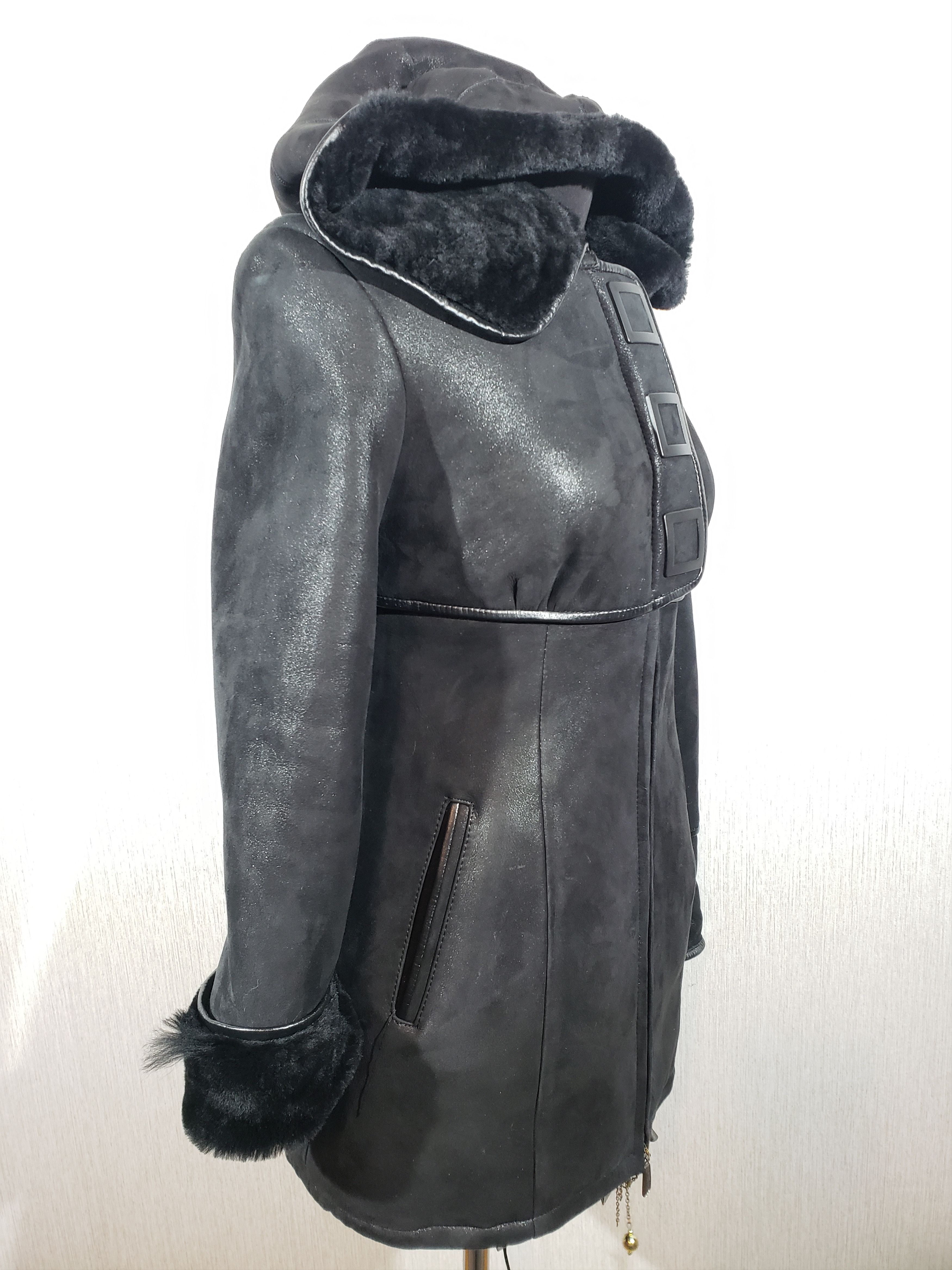 Other Stylish black women's sheepskin coat with a hood. Size S / US 4 / IT 40 - 4 Thumbnail